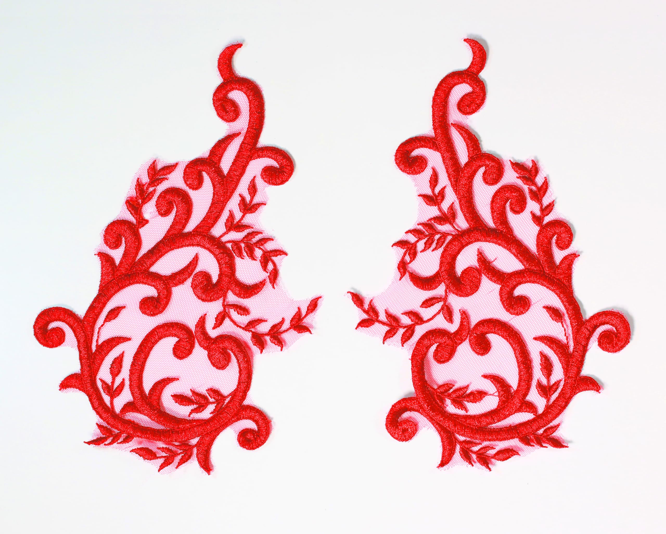 4 x Lace Embroidery Applique Wedding Motif Sew On Size: 23 cm x 15 cm #46A (Red)