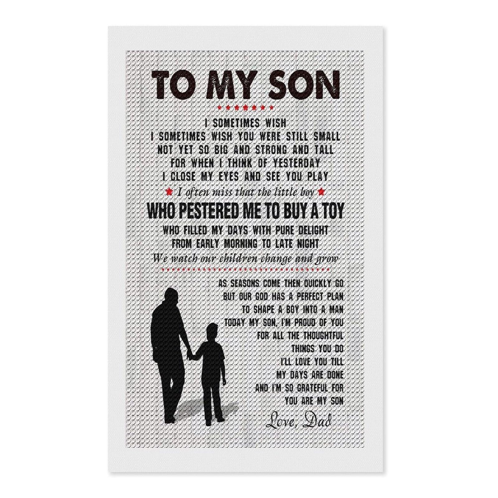 Junmoney to My Son from Dad Father Diamond Painting Kit 12"x20", Thoughtful Handmade Gift, for Creative Relaxation, Printed Canvas, Cosy Home Accent