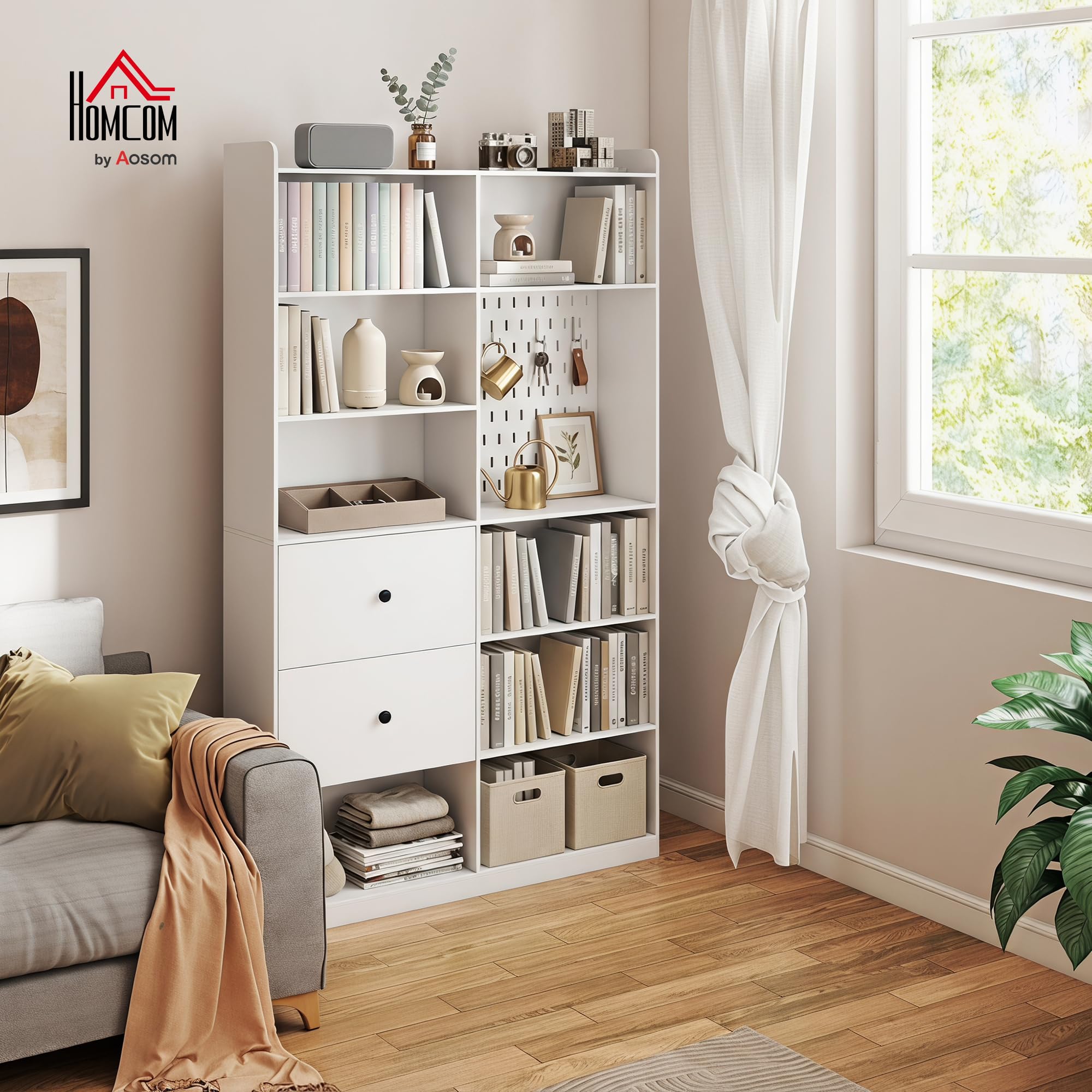 HOMCOM Libreria Verticale Alta con 8 Cubi in Legno 120x30x200 cm Bianco