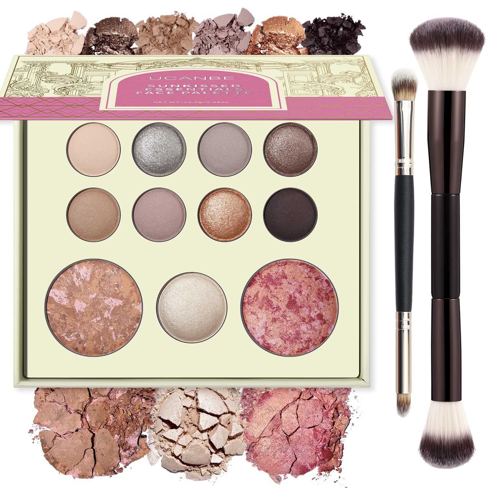 UCANBE Baked Makeup Palette Set - Include Blush, Highlighter, Bronzer, 8 Eyeshadows & Bru…