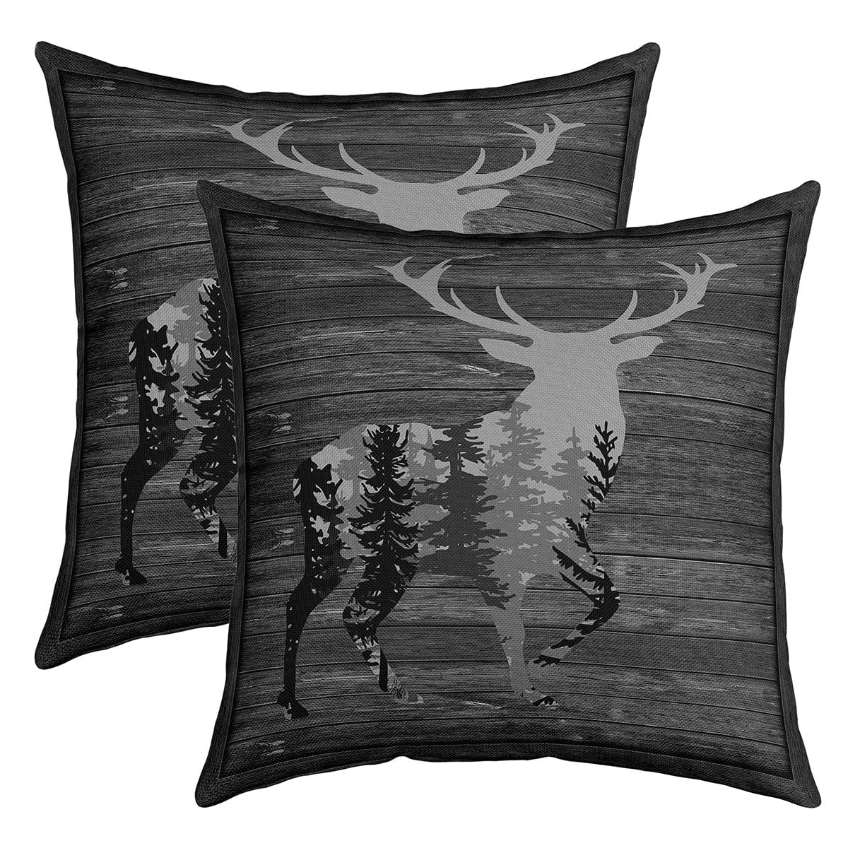 Loussiesd 60x60cm Rustic Deer Pillow Covers 2pcs Set Pillow Covers Soft Kids Farmhouse Deer Hunting Decorative Sofa Cushion Cover Western Farmhouse Grey Decorative Cushions โ image 1