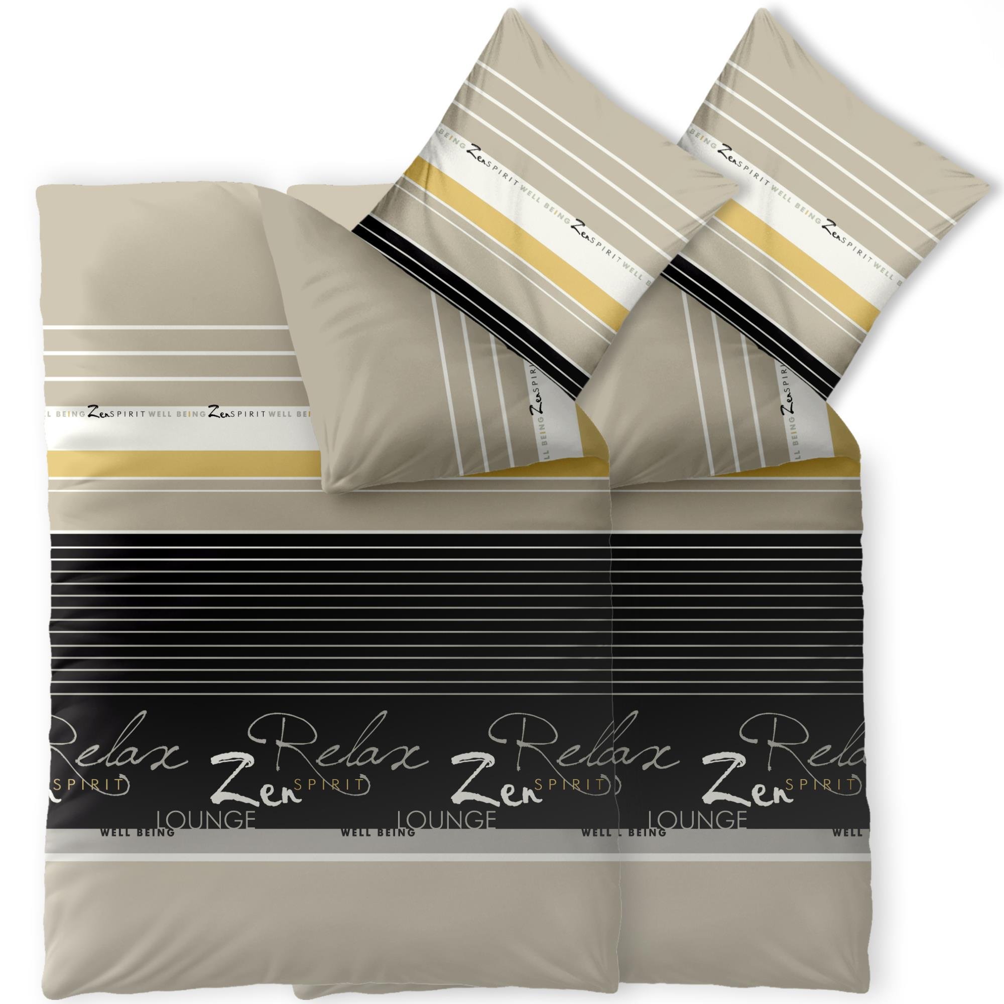 CelinaTex Fashion Bettwäsche 155x220 cm 4teilig Baumwolle Lian Streifen Wörter Beige Schwarz Weiß