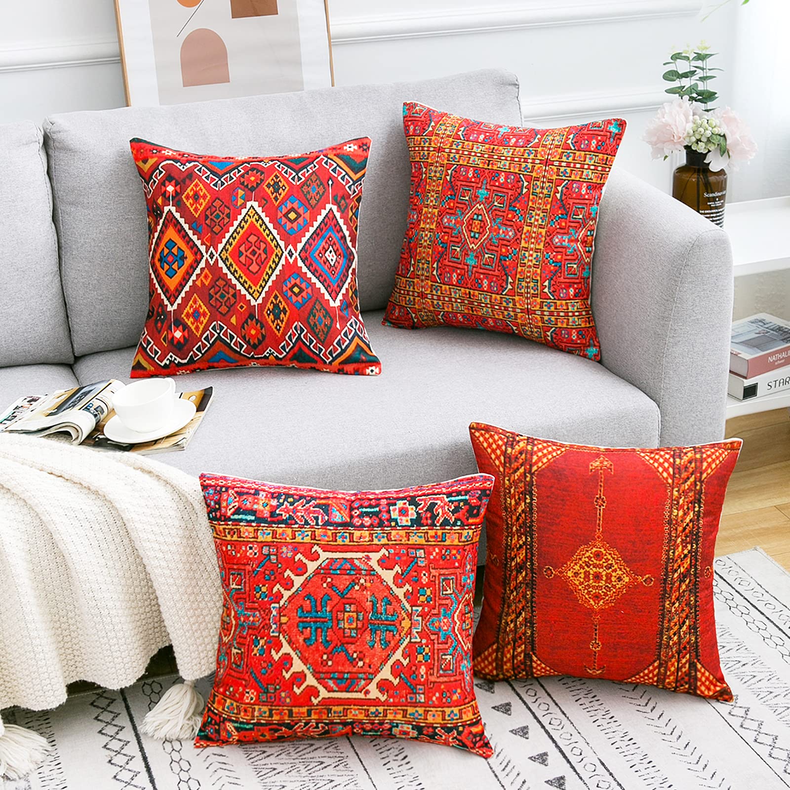Federe Per Cuscini Boho In Cotone Fatte A Mano – Set Da 2, 40x40 Cm, Con Nappe, Stile Marocchino, Per Divano E Letto