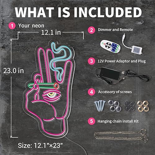 Miniatura 6 de MOLCOVEX Letrero de neón de ojo de mano con luz LED de neón para hombre, decoración de cueva, dormitorio, sala de juegos, bar, fiesta, negocios,