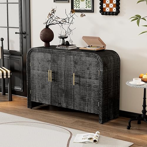Aparador de estilo buffet moderno de mediados de siglo con almacenamiento de 3 puertas y estantes ajustables, armario de madera para almacenamiento,
