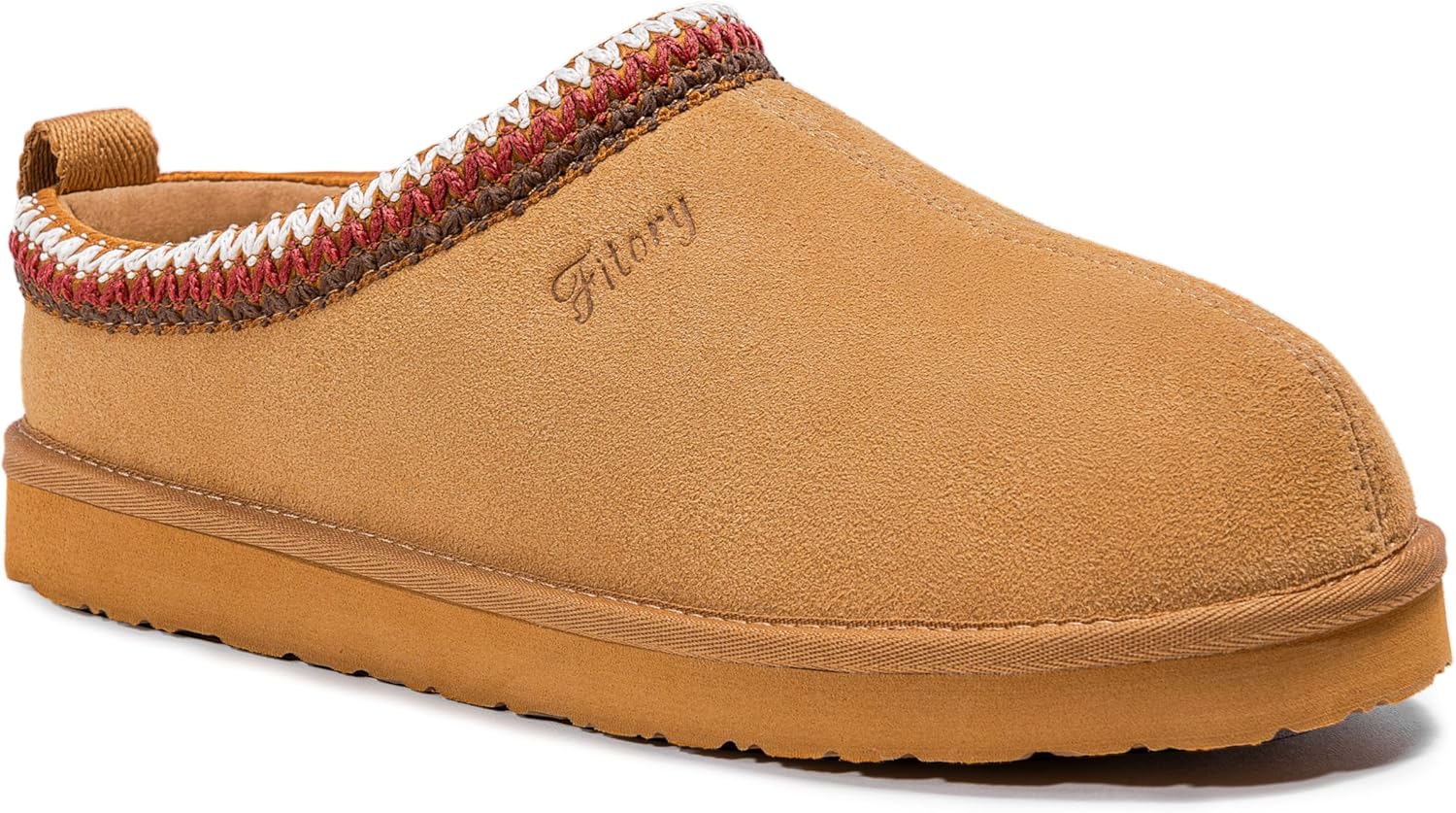 FITORY Women's Suede Slipper, Flat Slip On House Shoes with Faux Fur Lining Indoor Outdoor Short Mini Boots