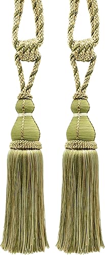 Noblesse Collection - Abrazadera grande y elegante con borlas, longitud de la borla: 12 pulgadas, 30 pulgadas de extensión (29.9 in) (estilo # verde