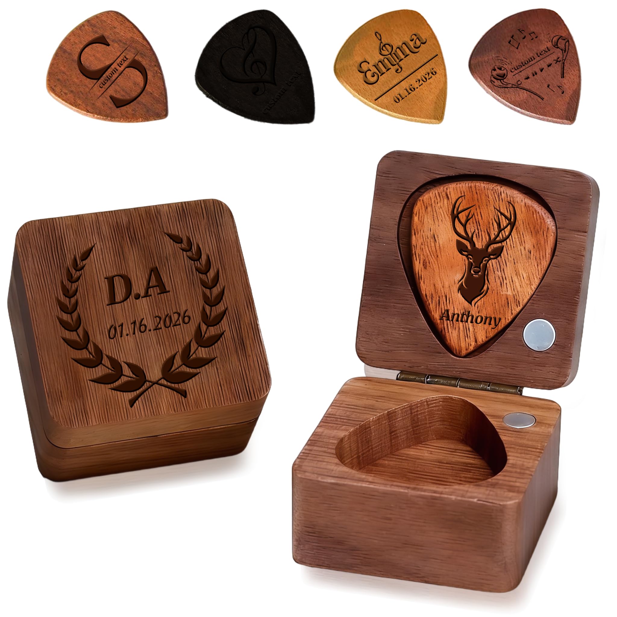 Personalised Guitar Pick Holder, Custom Engraved Wooden Guitar Pick for Guitarists, Unique Gifts for Men, Women, Valentine's Day, Birthdays, Father's Day (Guitar Pick)
