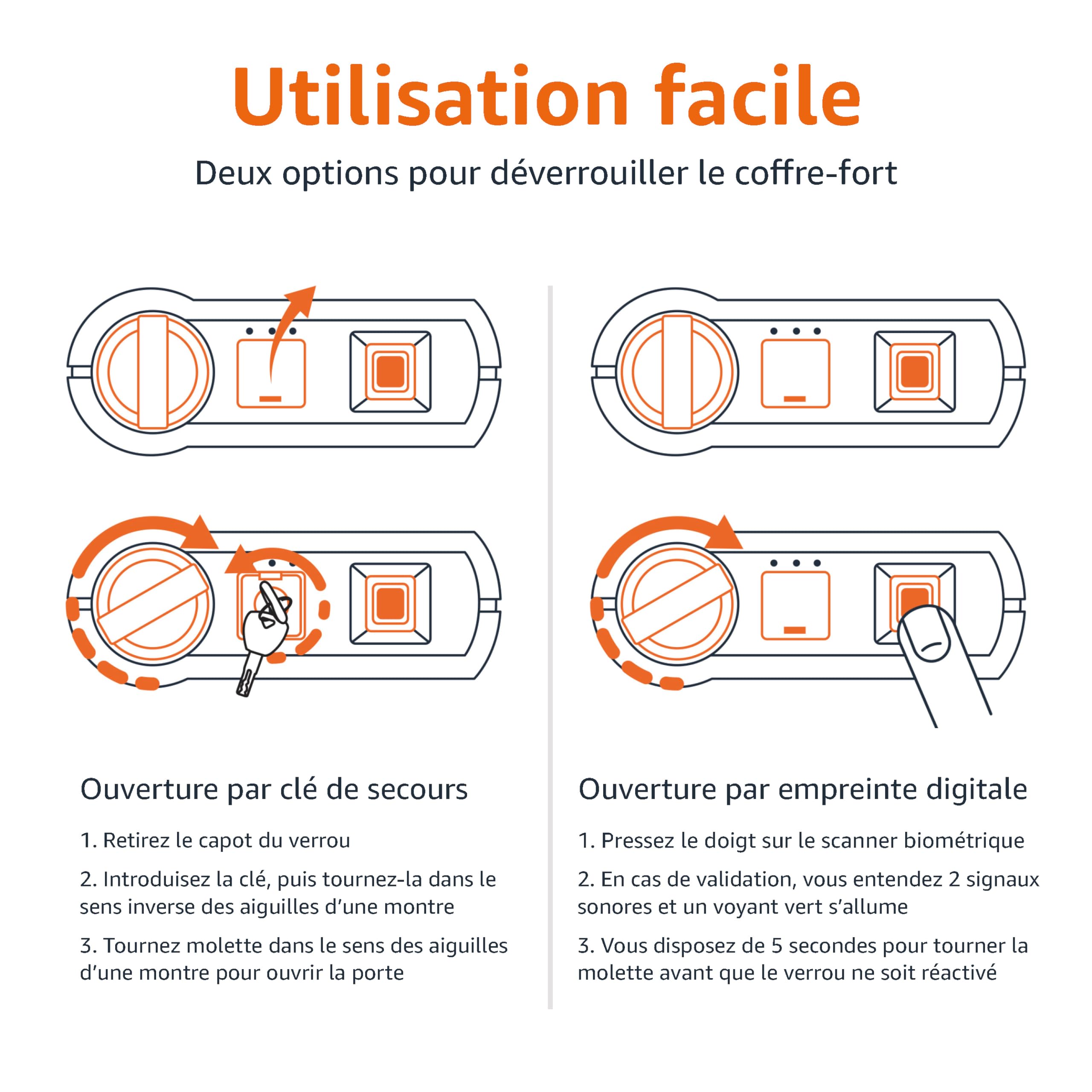 Amazon Basics Coffre-fort domestique en acier avec serrure biométrique programmable par empreinte digitale, pour argent liquide, bijoux, documents d'identité, 14 L, noir, 35 x 25 x 25 cm (L x P x H)