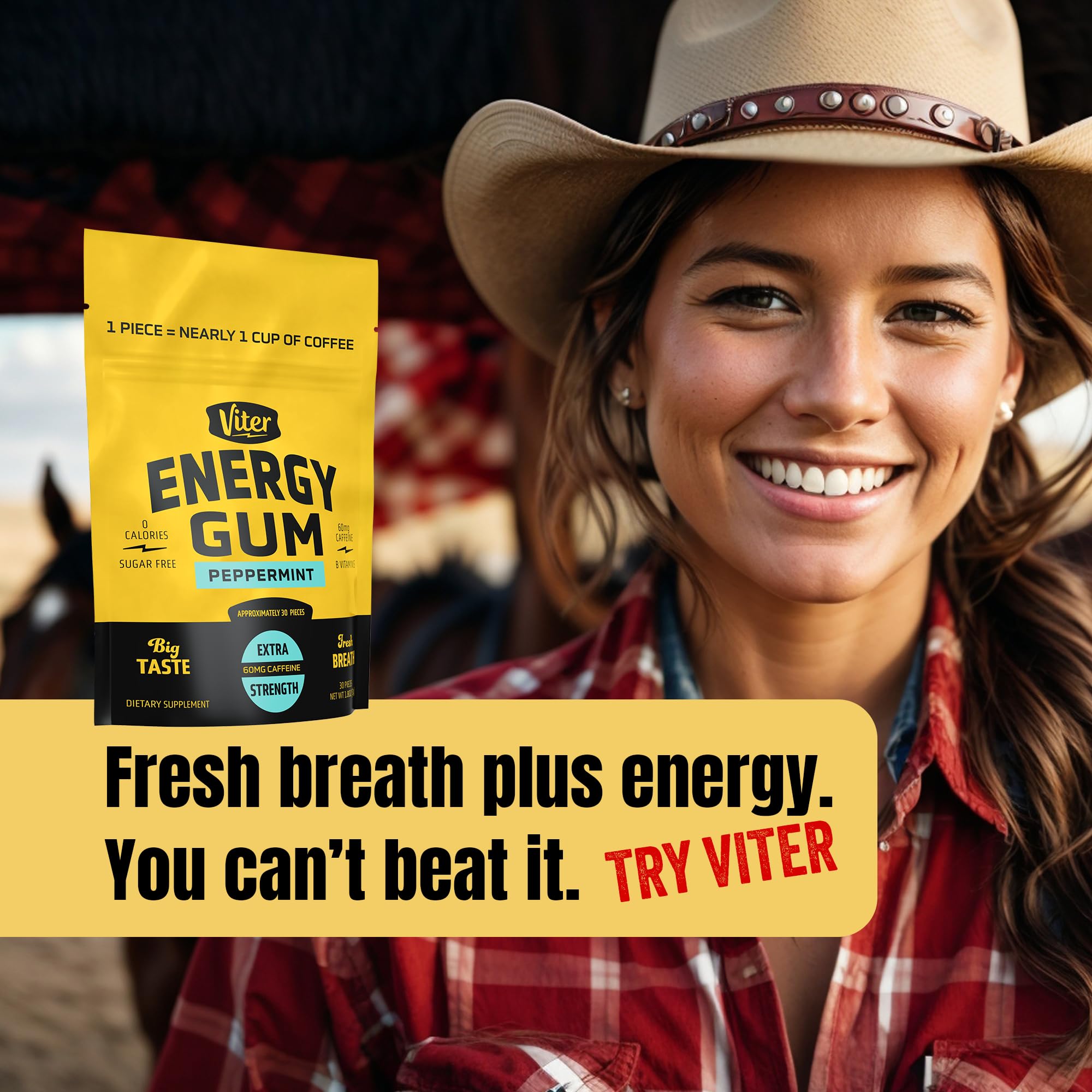 Viter Energy Caffeine Gum 60mg, Sugar Free, Peppermint, 30 Pieces — Amazon image 8