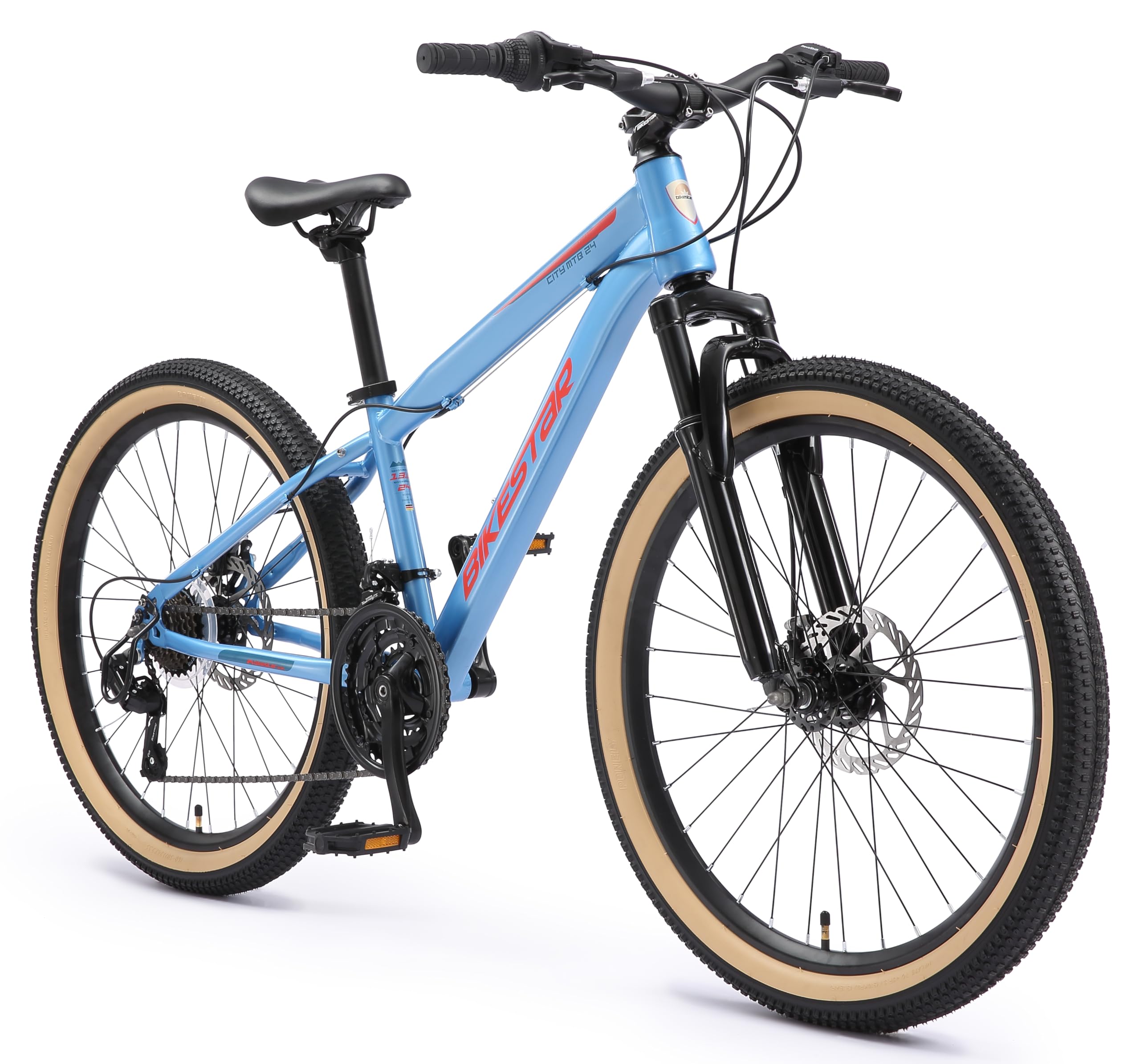 BIKESTAR MTB Mountain Bike 24" Alluminio per Bambini 8-12 Anni | Bicicletta Telaio 13 Pollici 21 velocità Shimano, Hardtail, Freni a Disco, sospensioni