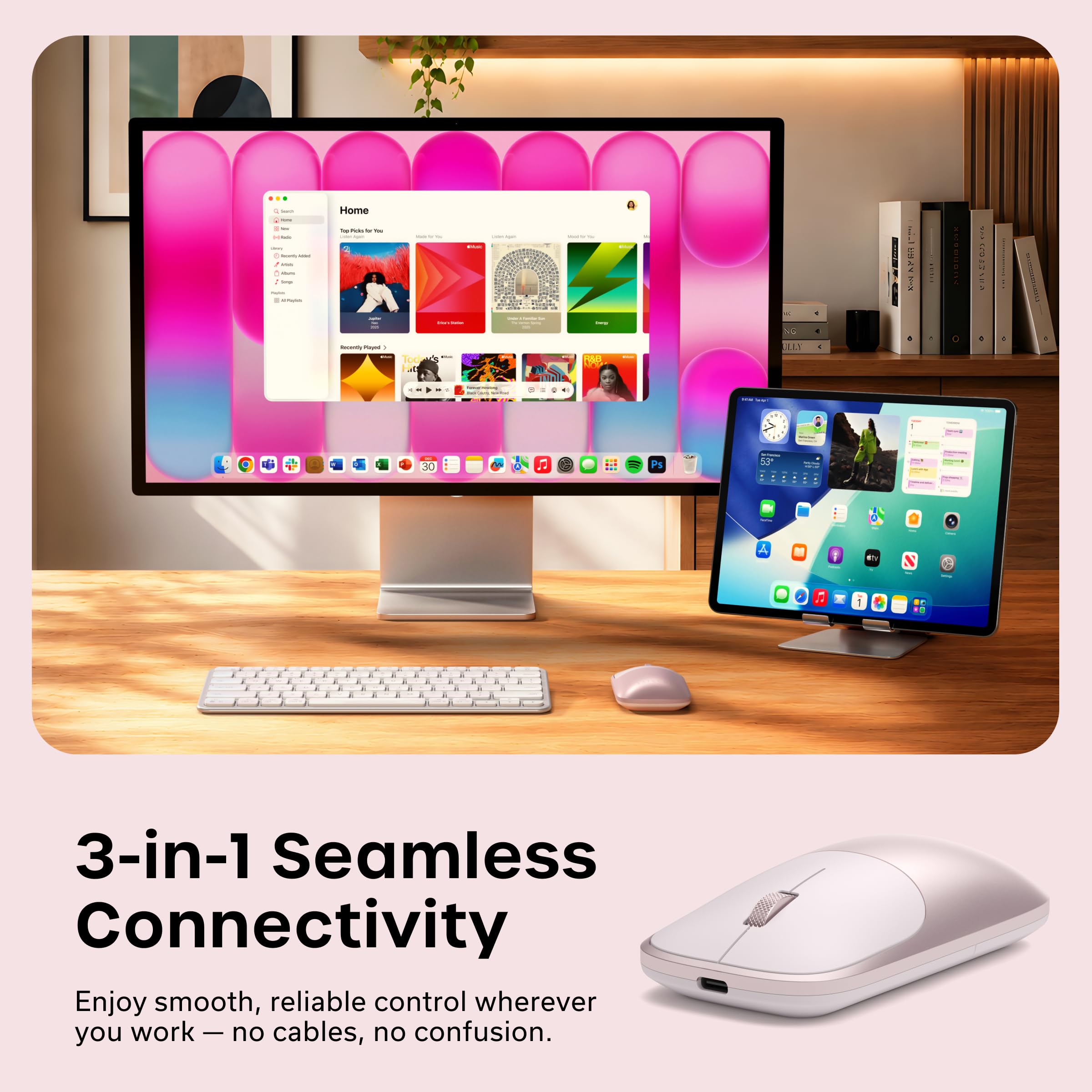 Satechi Bundle Mouse Wireless Slim EX, Hub USB-C OntheGo 5 in 1 e Hub USB-C Snap 6 in 2 (Rosa Pastello) Bundle