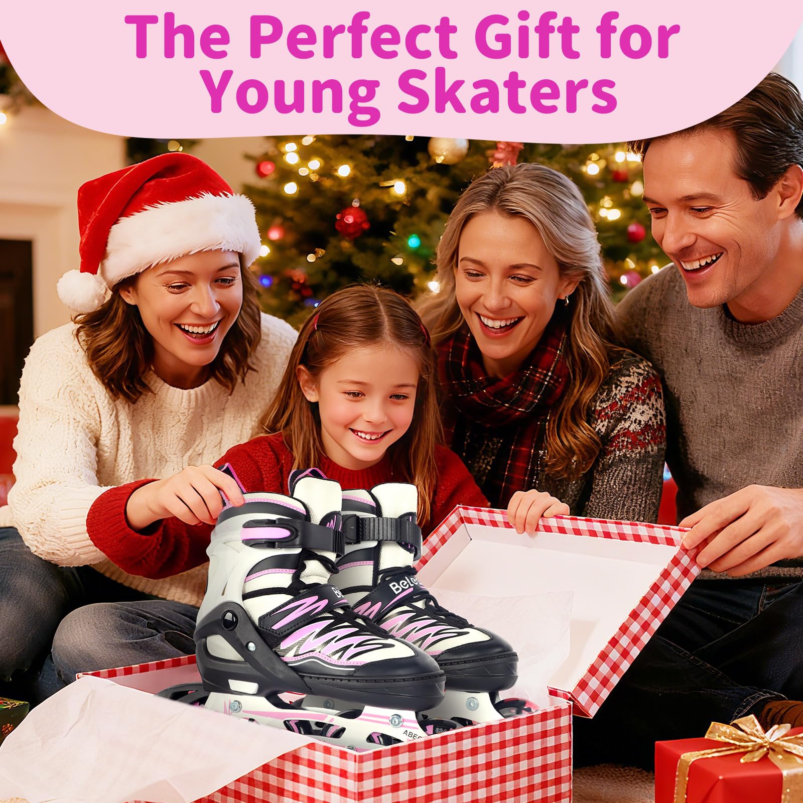 BELEEV Inliner Kinder Jugendliche Erwachsene, Inline Skates 4 Größen Verstellbar, Roller Skates mit LED Leuchtende Schnürsenkeln und Rädern, Geschenke Anfänger Mädchen Jungen Herren Damen