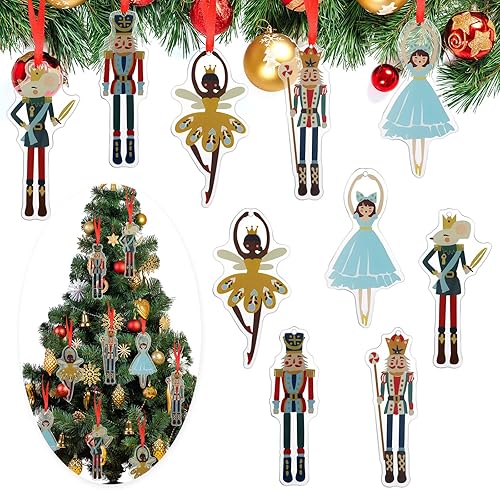 Vista 8 de Weysat Juego de decoración de cascanueces de Navidad, adornos de cascanueces para árbol, mini princesa, ballet, ratón, rey soldado, figuras