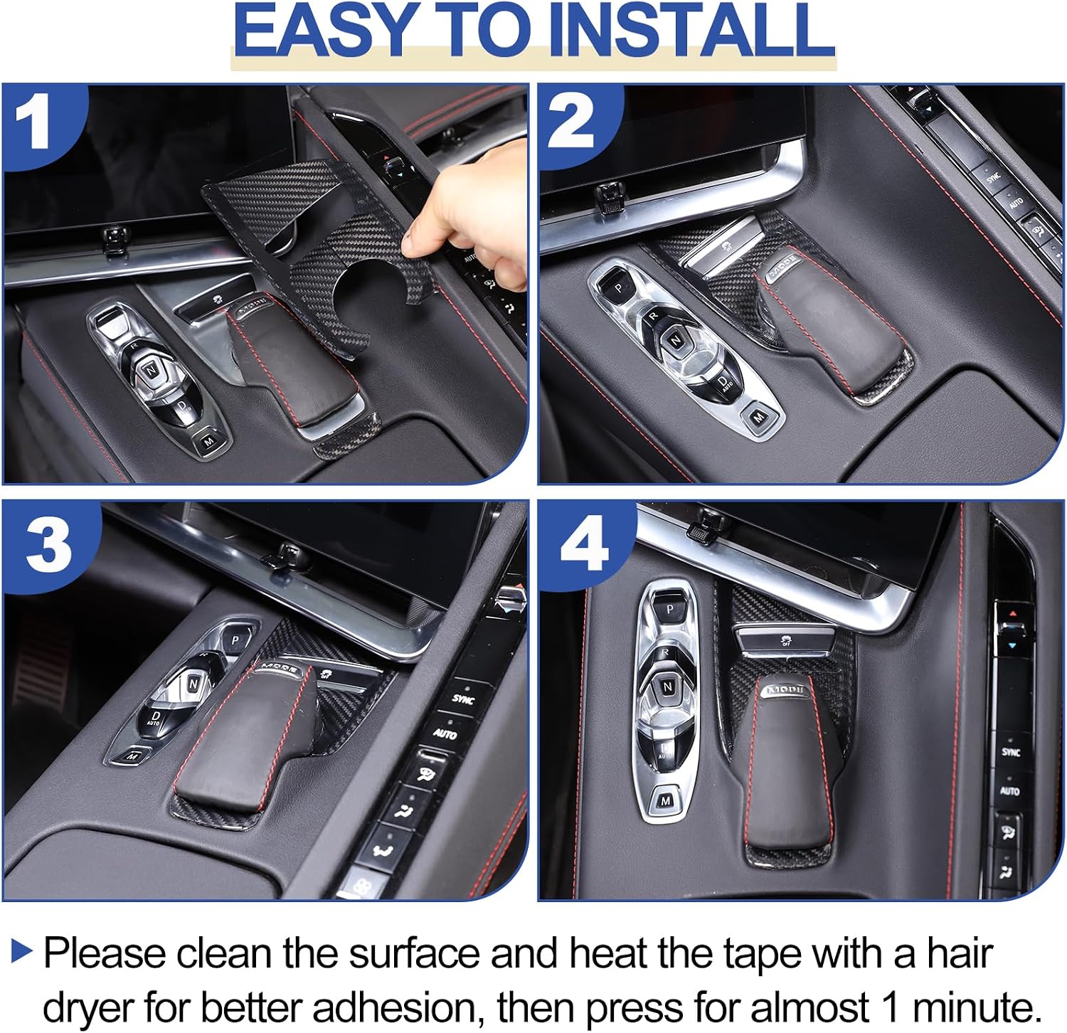 Daeiclru Real Carbon Fiber Gear Shift Panel Base Trim Compatible with Chevrolet Corvette C8 2020-2025, Console Drive Mode Selector Knob Control Cover Accessories, 2PCS