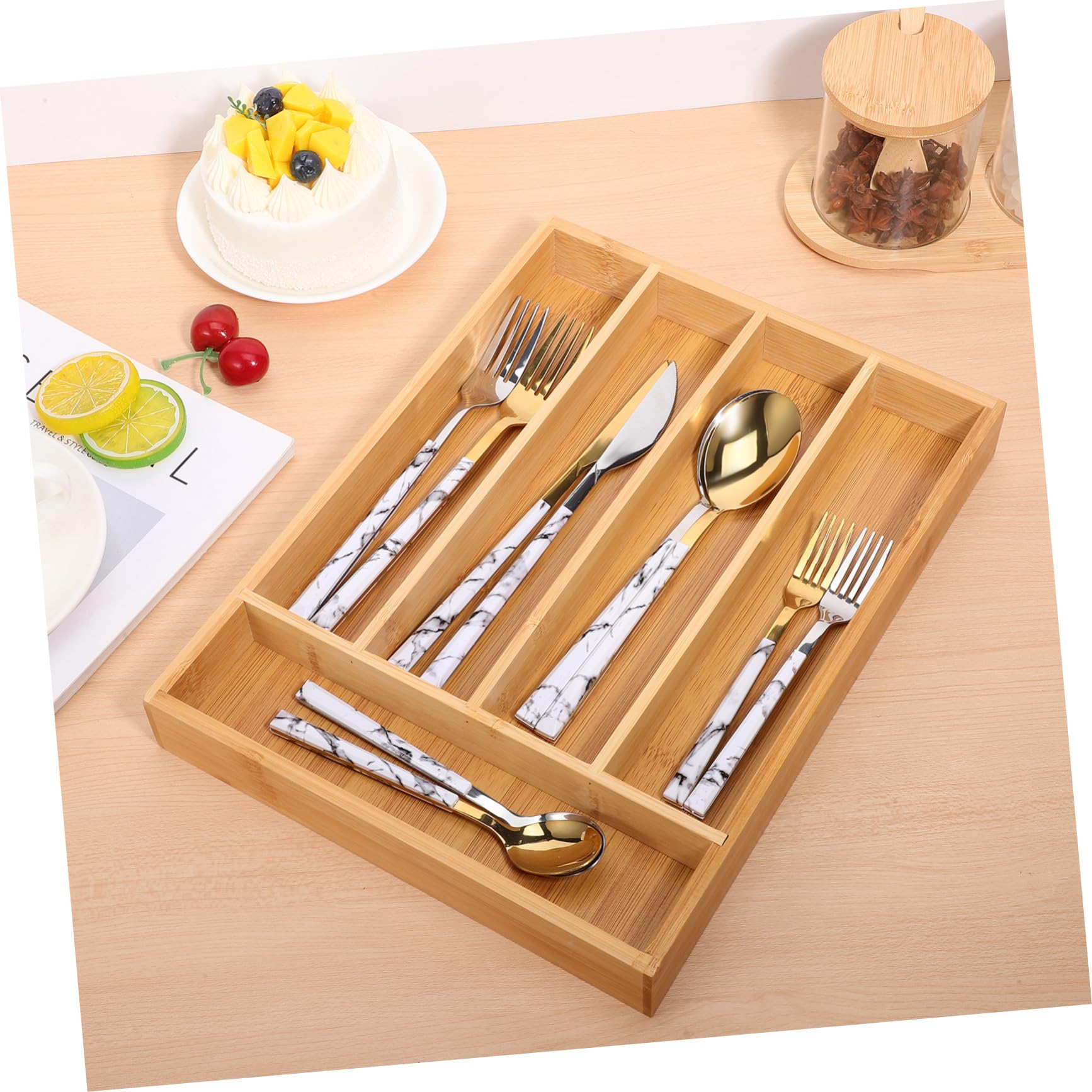 ABOOFAN Schubladeneinsätze Küche aus Bambus Robuster und Verschleißfester Küchenbesteck Organizer mit Elegantem Design für Küchenaufbewahrung