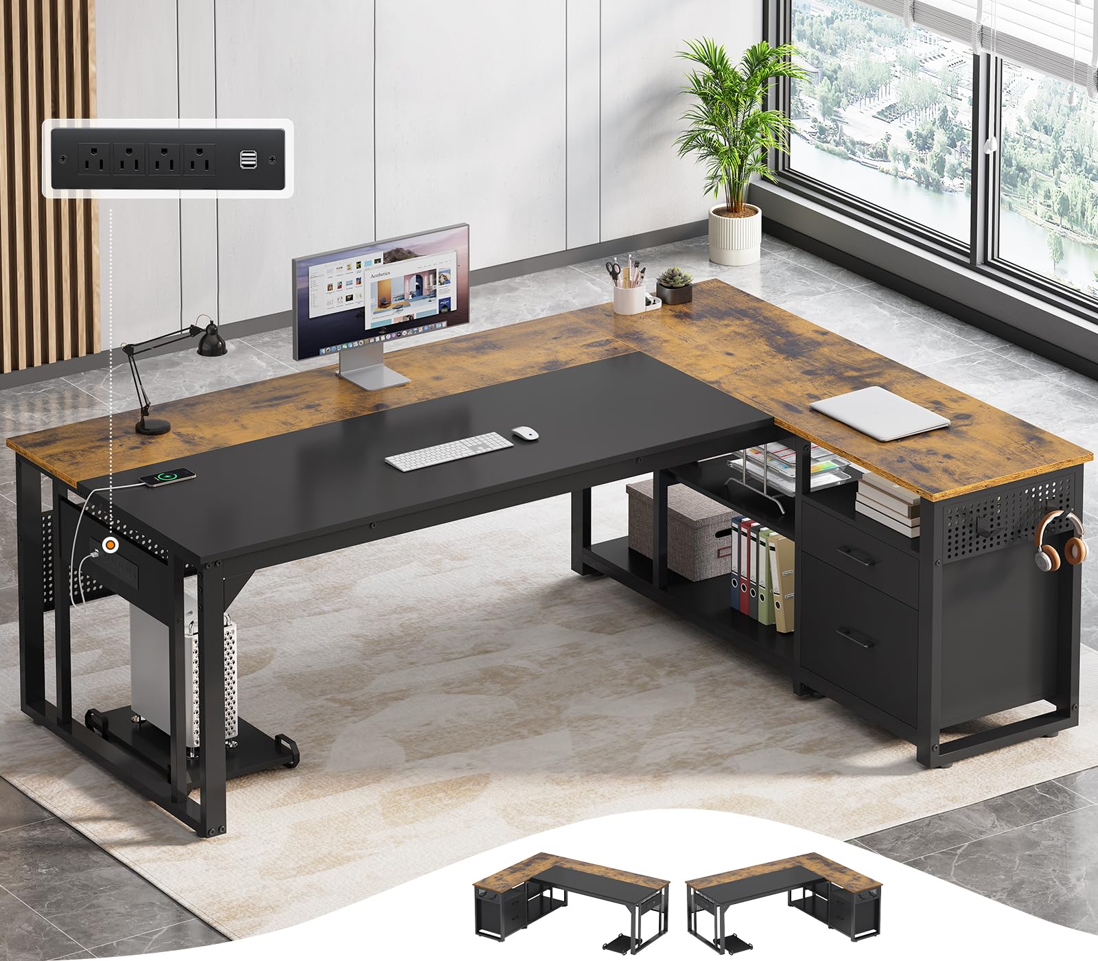 Amazon.com: UPOSOJA 71 in Executive Desk with Power Outlets