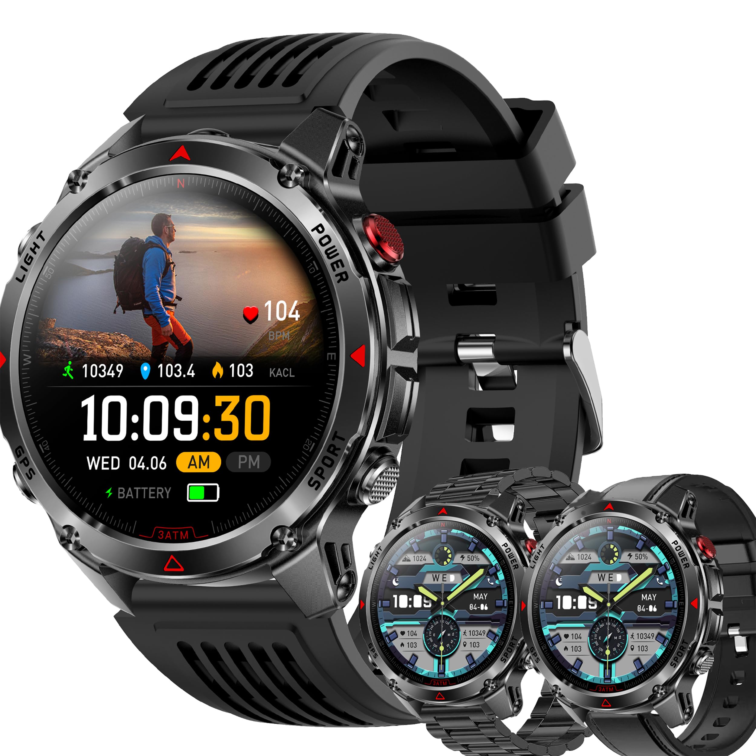 Smartwatch Uomo Chiamata Bluetooth e Risposta Vivavoce, Smart Watch con 1,46 Contapassi Cardiofrequenzimetro 100+ Modalità Sport Notifiche Messaggi Orologio Fitness Tracker per Android iOS (Nero)