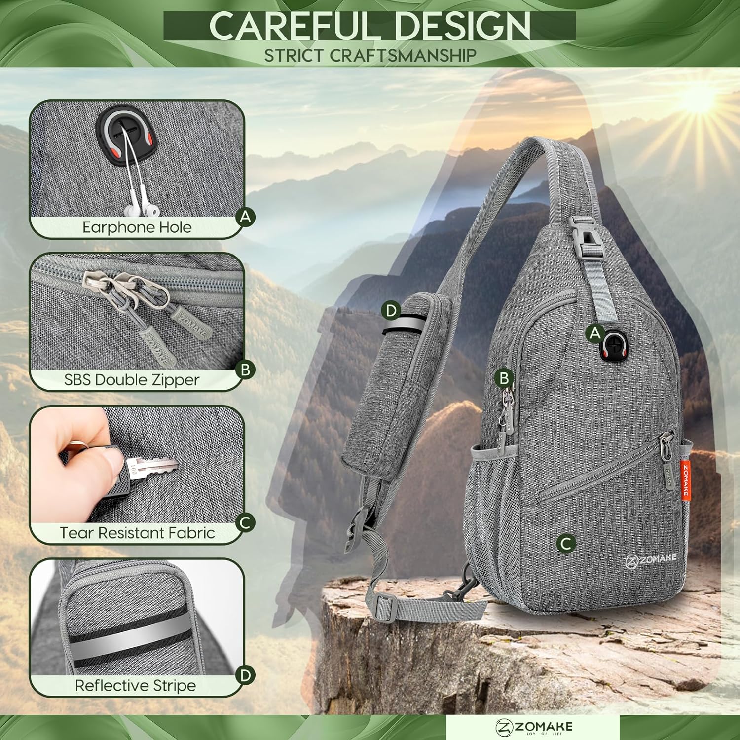 ZOMAKE Small Sling Bag Crossbody, Sling Shoulder Backpack, Waterproof Chest Pack Travel Hiking for Men Women - Image 6