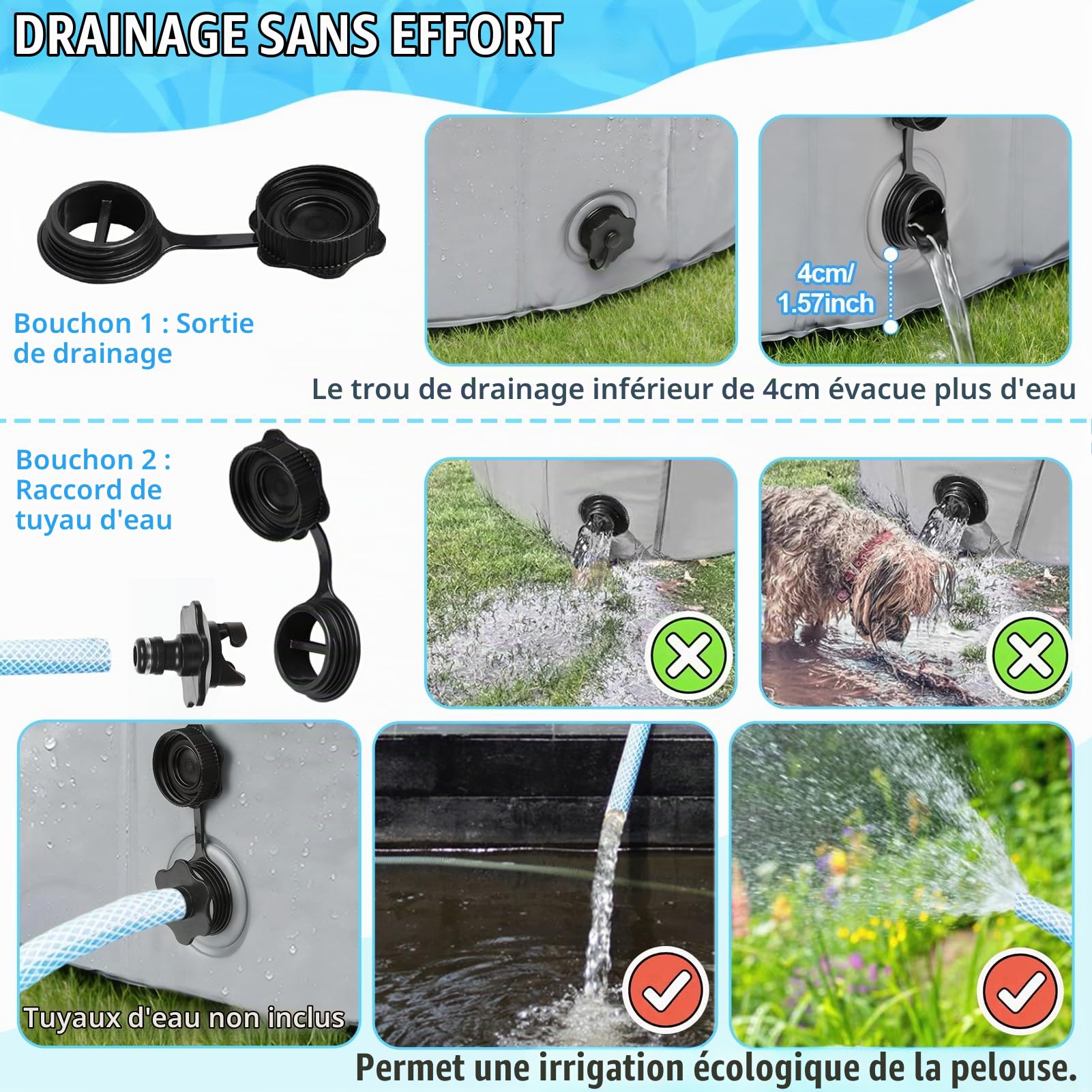 Piscine Chien – Piscine Pliable180 x 30, Panneau PP amélioré de 5mm et Fond épaissi, Pataugeoire Portable Piscine pour Chien de Grande et Moyenne Taille, Idéale pour l'intérieur et l'extérieur