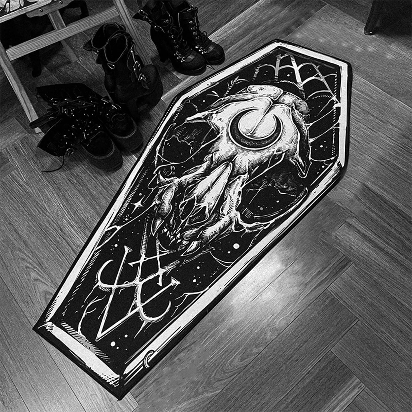 Halloween Carpet Dark Gothic Carpet for Living Room Decoration Coffin Shaped Rug Soft Non Slip Bedroom Home Party Supplies 51x19 Inch (Black-03)