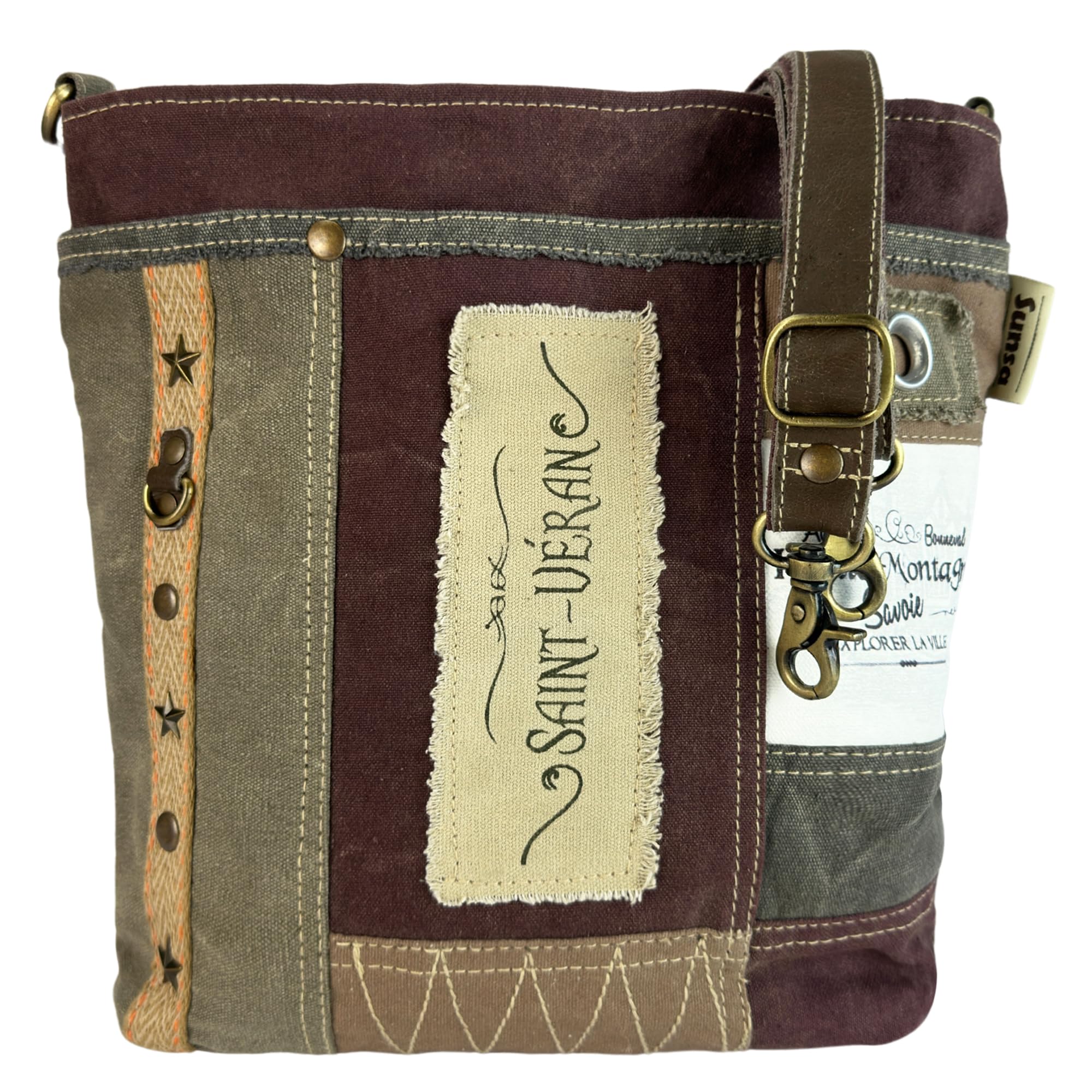 Sunsa Umhängetasche. Große Damen Tasche aus Canvas & Leder, braun khaki