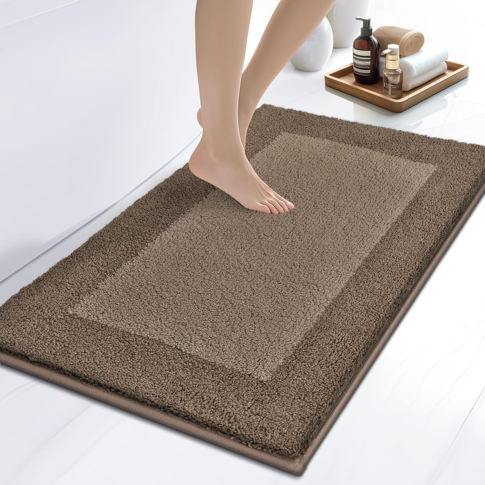 DOMUSTEX Washable Bathroom Rug 50 x 76 cm, Non Slip Bath Mat, Absorbent and Quick Dry Bath Rug for Shower, Bathtub, Sink, Floor