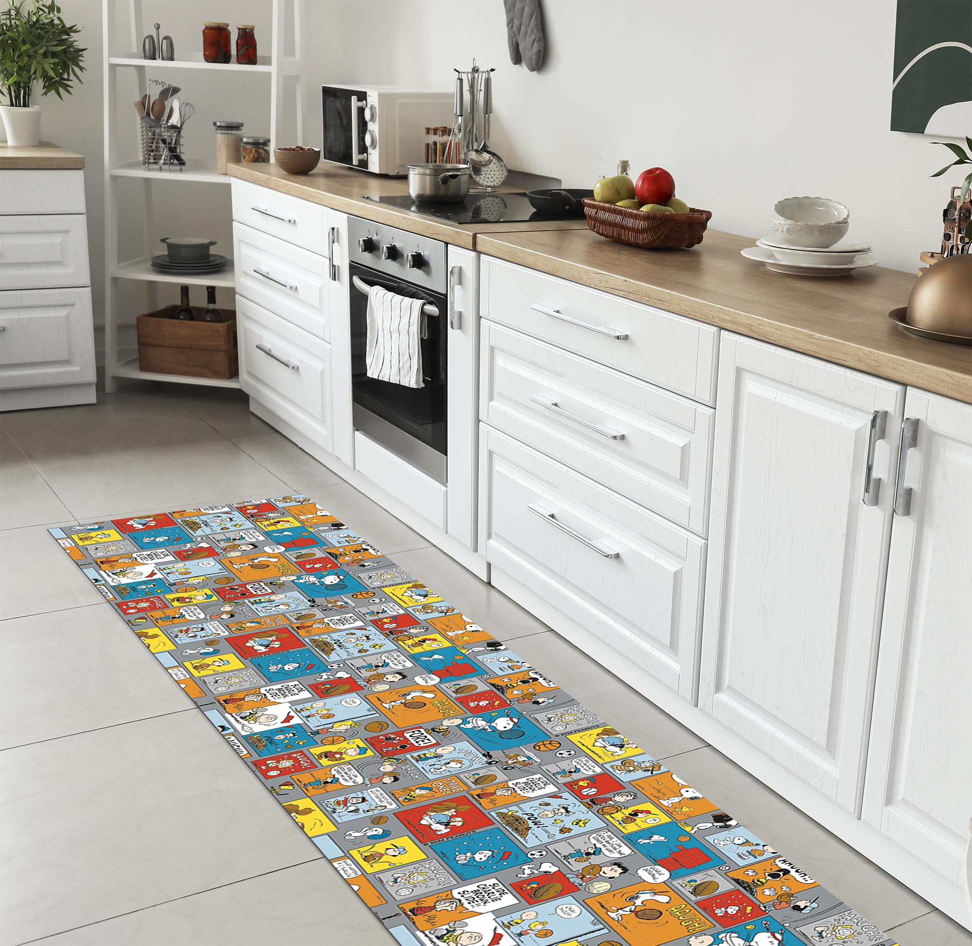 IlGruppone Tappeto Peanuts Cucina Originali Antimacchia e Antiscivolo Made in Italy Passatoia Multiuso Corridoio Soggiorno Lavabile in Lavatrice - Comics - 50x350cm