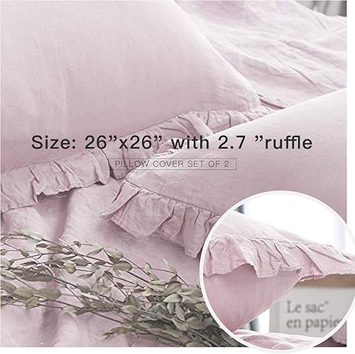 Miniatura 2 de Simple&Opulence Juego de 2 fundas de almohada 100 % lino lavado a piedra con volantes, 26 x 26 pulgadas, almohada de decoración del hogar, suave y
