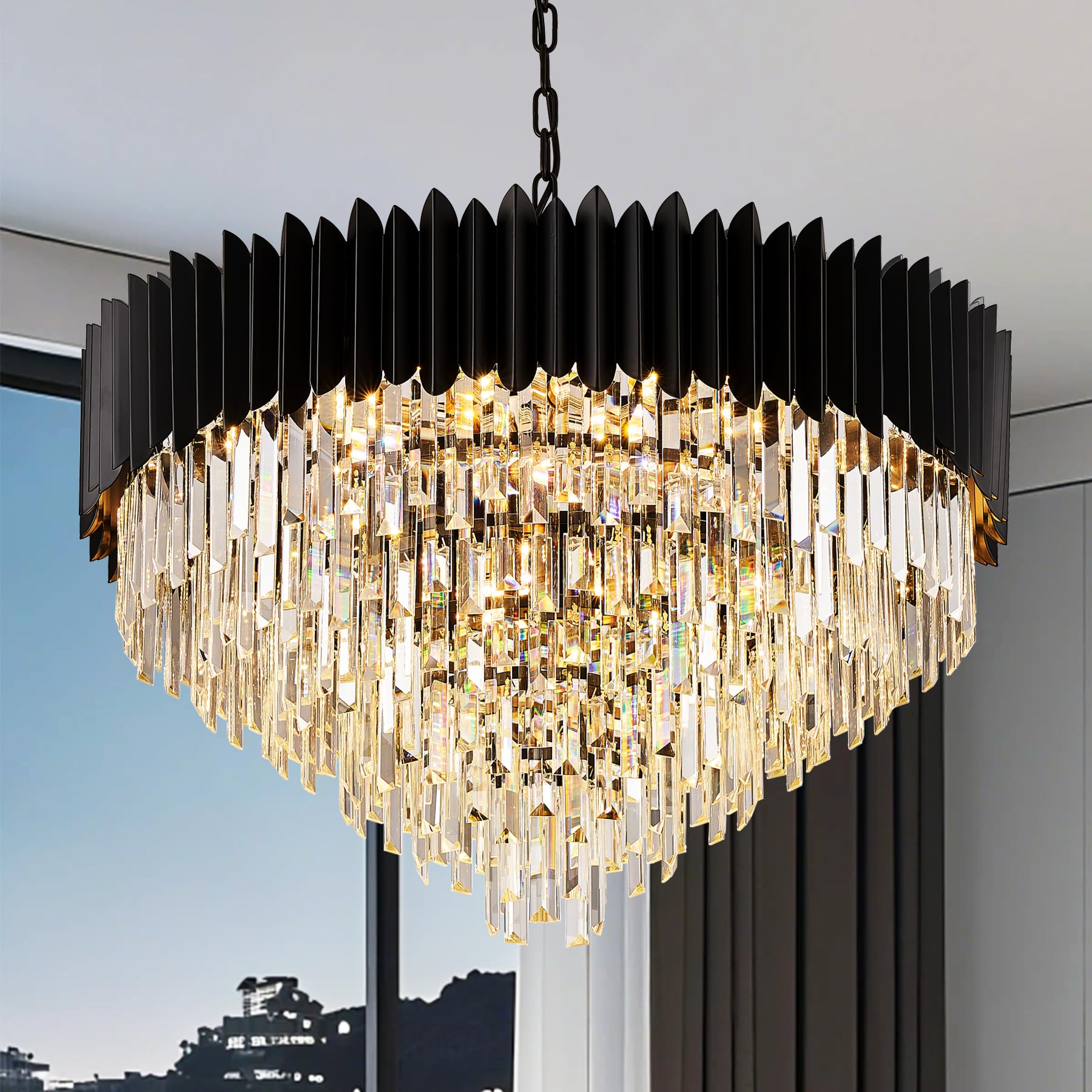 PAFRUMGE Luxury Crystal Chandelier Black Chandeliers — 30