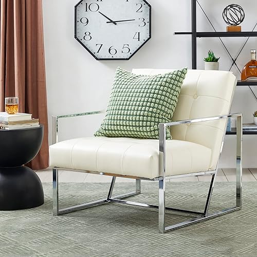 Miniatura 7 de glitzhome Silla decorativa moderna de mediados de siglo, sillas modernas para sala de estar con marco de metal duradero, acolchado de piel