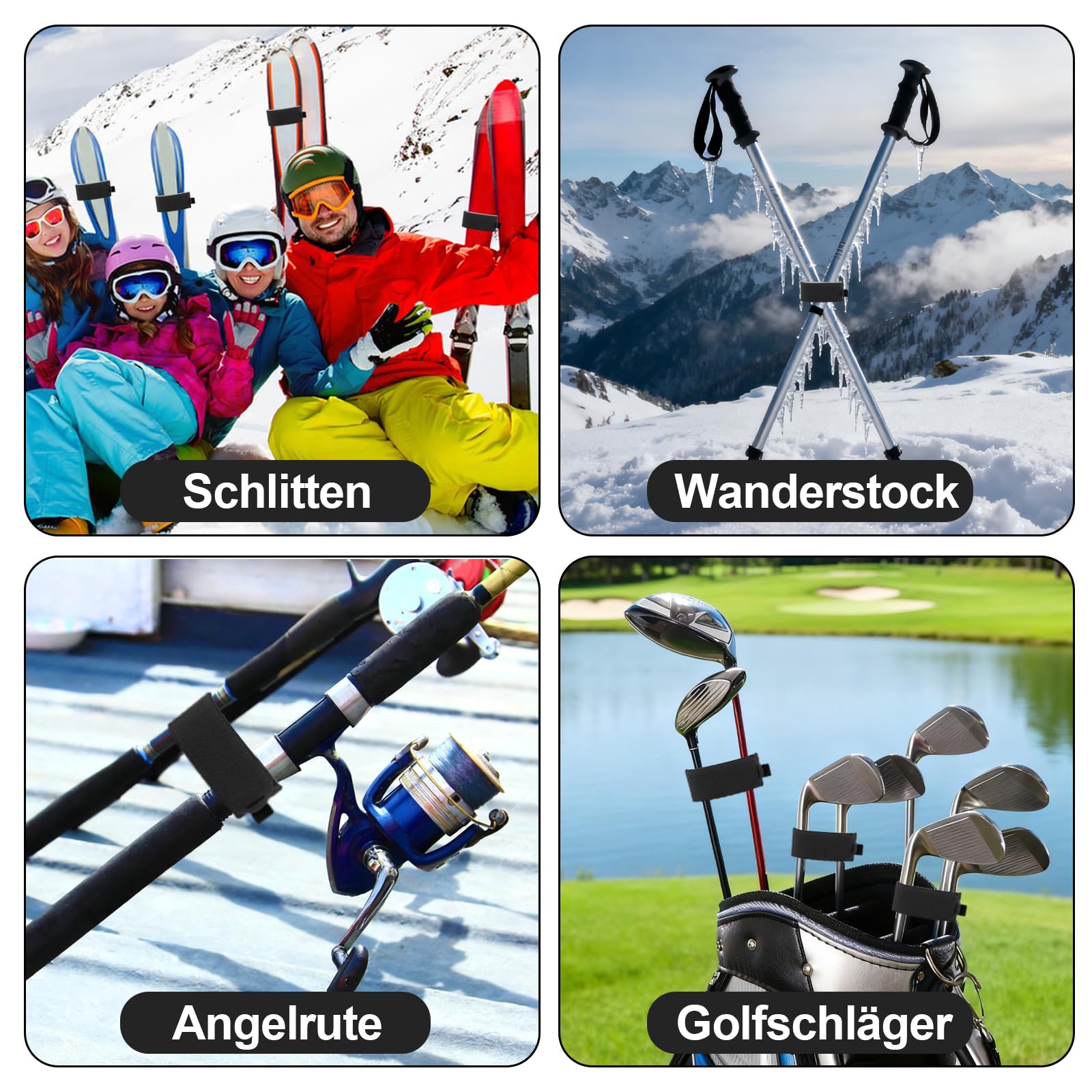 6 Pezzi Cinghie da Sci Regolabile, Cinghie da Sci, Versatile Fasce di Fissaggio per ski, Regolabili Fascette da ski in Eva Fascette da Scis, Accessori per Il Trasporto di Scis e Bastoncini