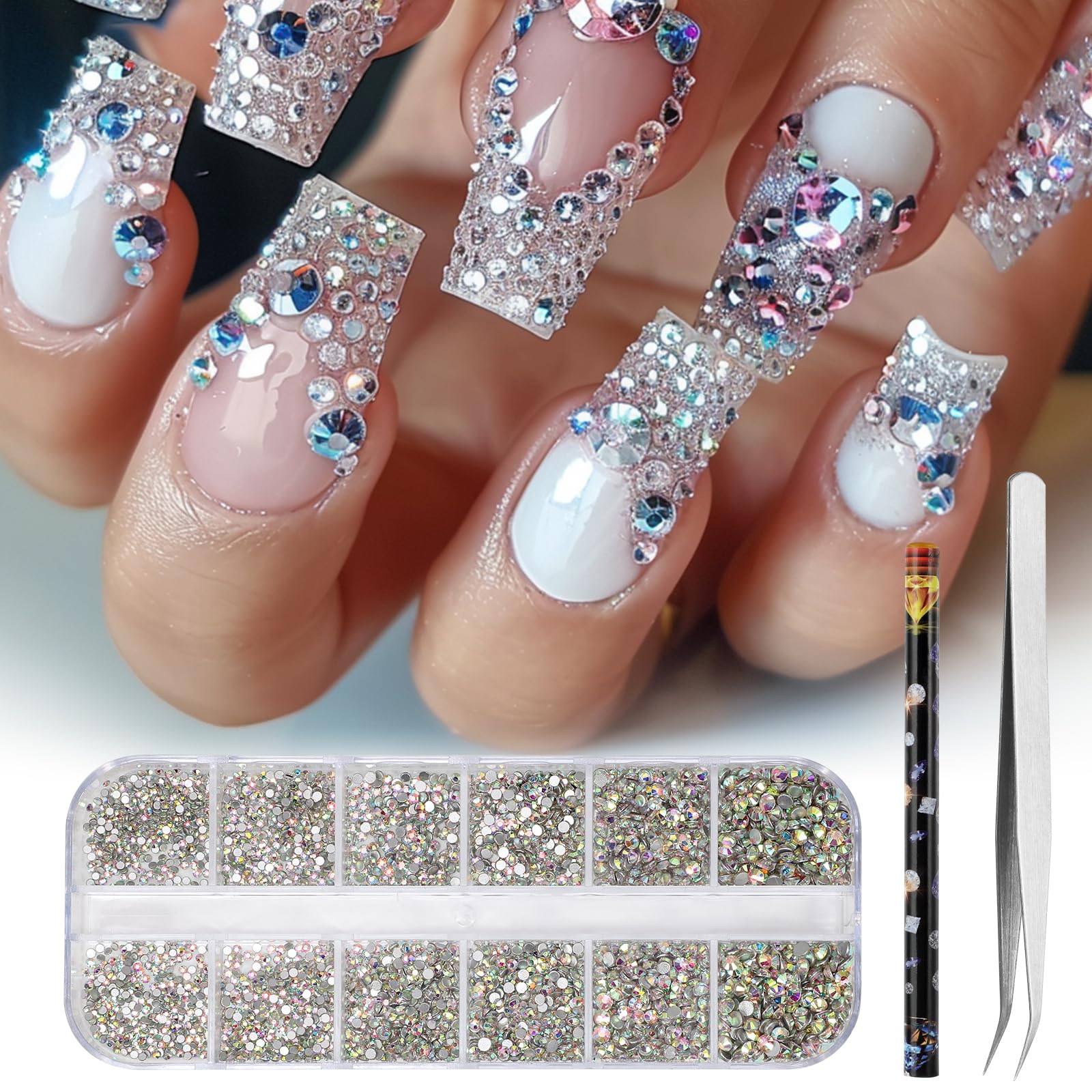 3792 pezzi di strass argentati a fondo piatto per nail art, trucchi