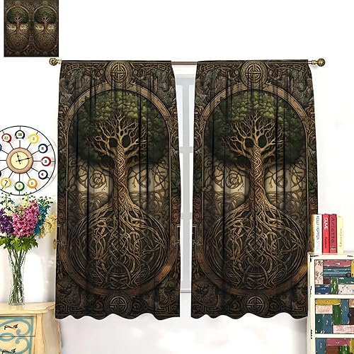 Miniatura 3 de Cortinas vikingas para dormitorio, sala de estar, diseño de mitología nórdica, tratamiento de ventana opacas de 21 pulgadas de ancho x 45 pulgadas