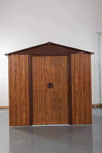 Miniatura 7 de Merax Cobertizo de almacenamiento de metal para exteriores de 6 x 6 pies con base de piso de metal con ventanas laterales, café