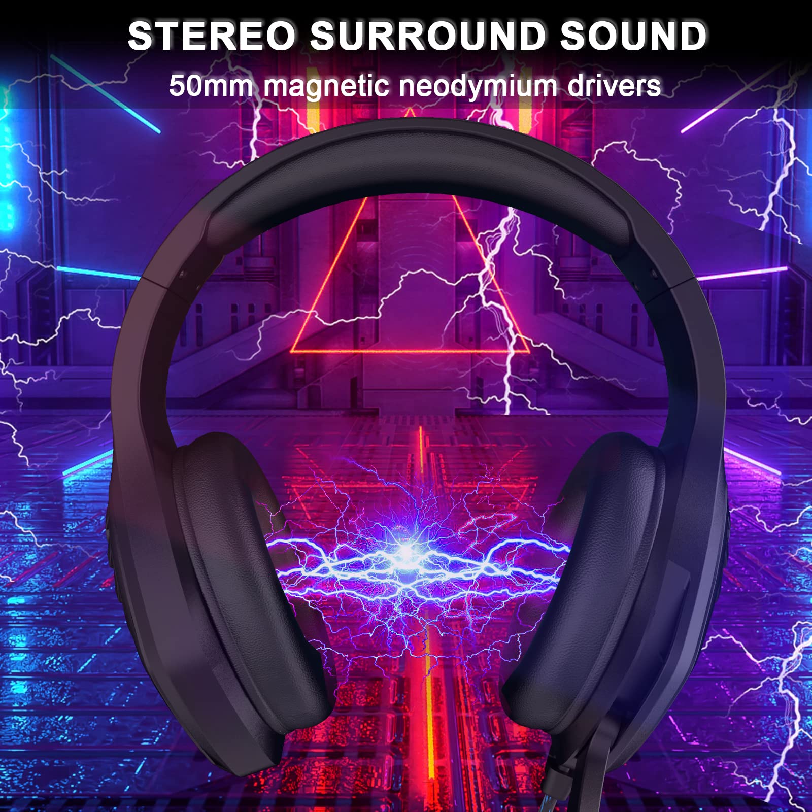 Cuffie Gaming PS4 Cuffie da Gioco, Cuffie da Gaming con Microfono, 3.5mm Jack, Bass Stereo, LED Luce, Compatibile con PS5/PS4/Xbox/Switch/PC/Laptop/Tablet