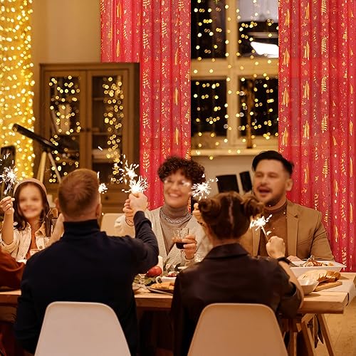 Miniatura 6 de Decoraciones navideñas rojas para el hogar, cortinas traslúcidas de Navidad de 84 pulgadas de largo para niñossala de estar, juego de 2 paneles,