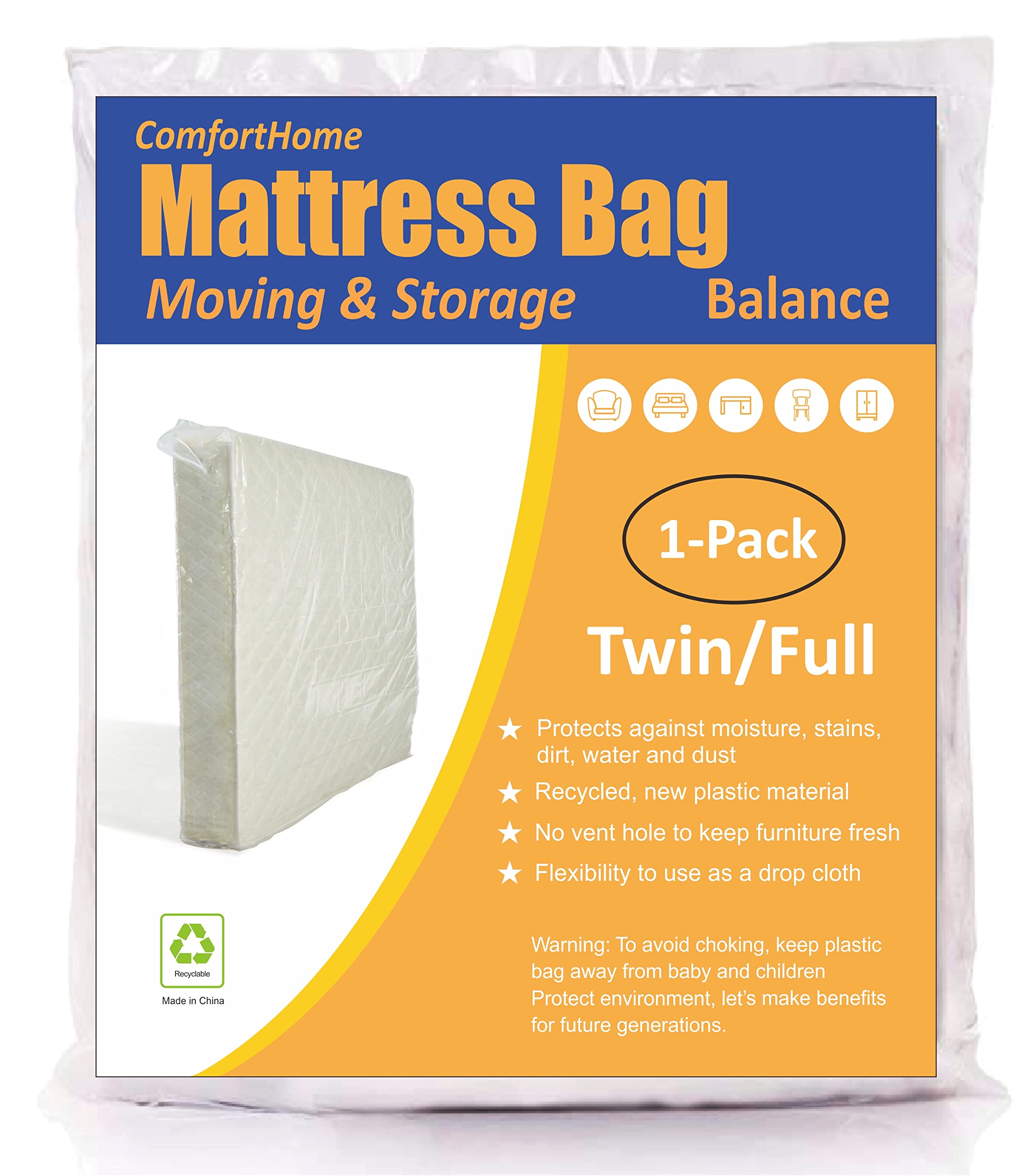 Mattress Bag for Moving and Storage, Medium Weight, Fits Twin/Full Size