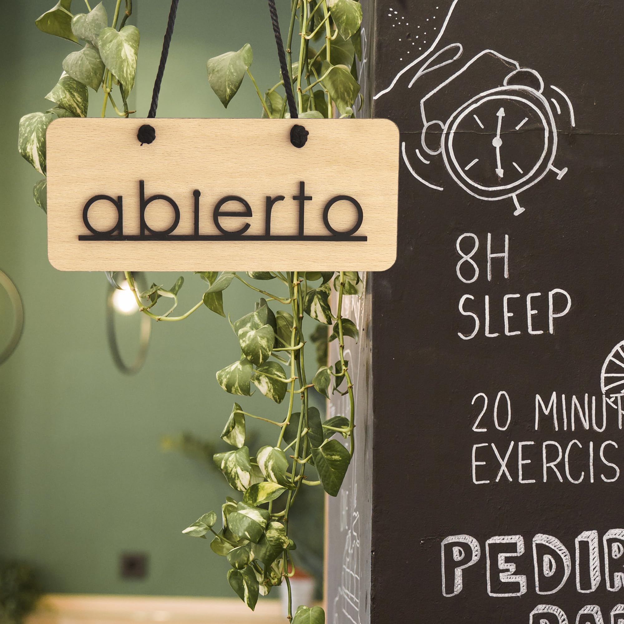 Cartel Abierto Cerrado con Ventosa para Tiendas, Negocios, en Madera y Metacrilato, Fabricado en España