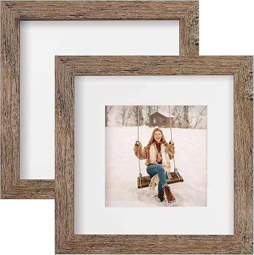 Marcos de fotos de 6 x 6 pulgadas, juego de 2 marcos de fotos de grano de madera rústica para montaje en pared de galería o exhibición de mesa