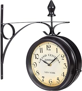 Relaxdays Bahnhofsuhr doppelseitig, Batterie, Retro, New York, HBT 35 x 35 x 10 cm, zweiseitige Wanduhr Vintage, schwarz