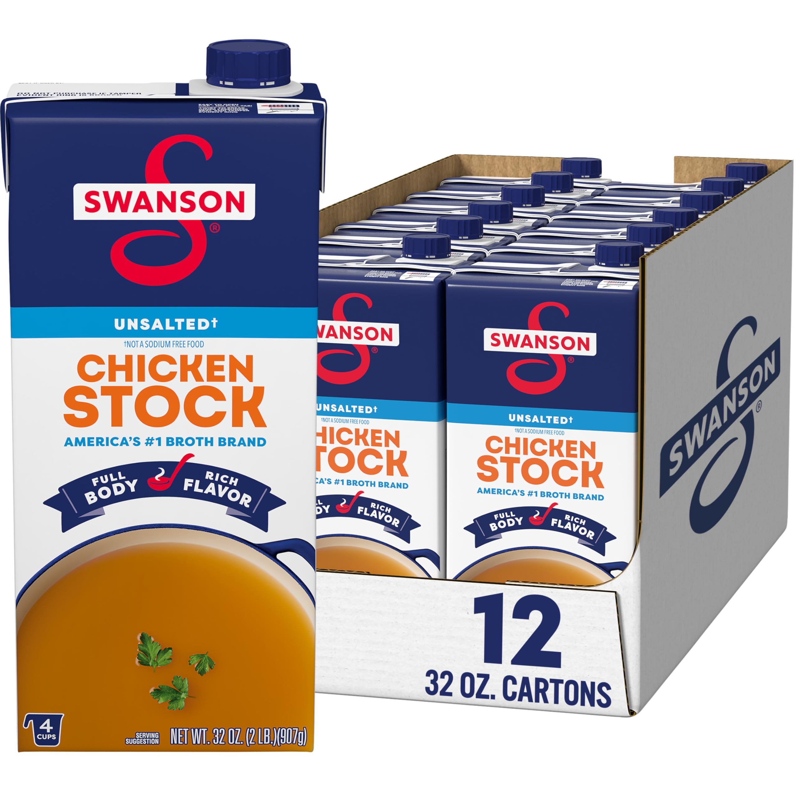 100% Natural Unsalted Chicken Stock, 32 Oz Carton (Pack of 12)