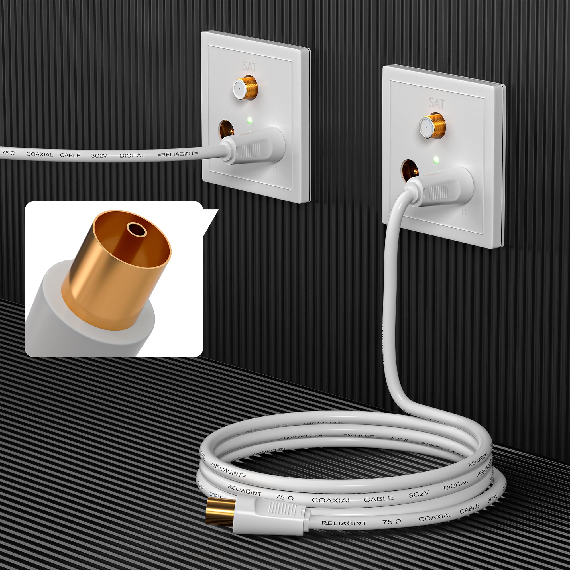 RL Flex Cavo antenna TV 1m, prolunga coassiale maschio/femmina 75 ohm, conduttore in rame puro, per digitale terrestre, TV via cavo e satellitare (DVB-T/T2/C/S/S2), Bianco