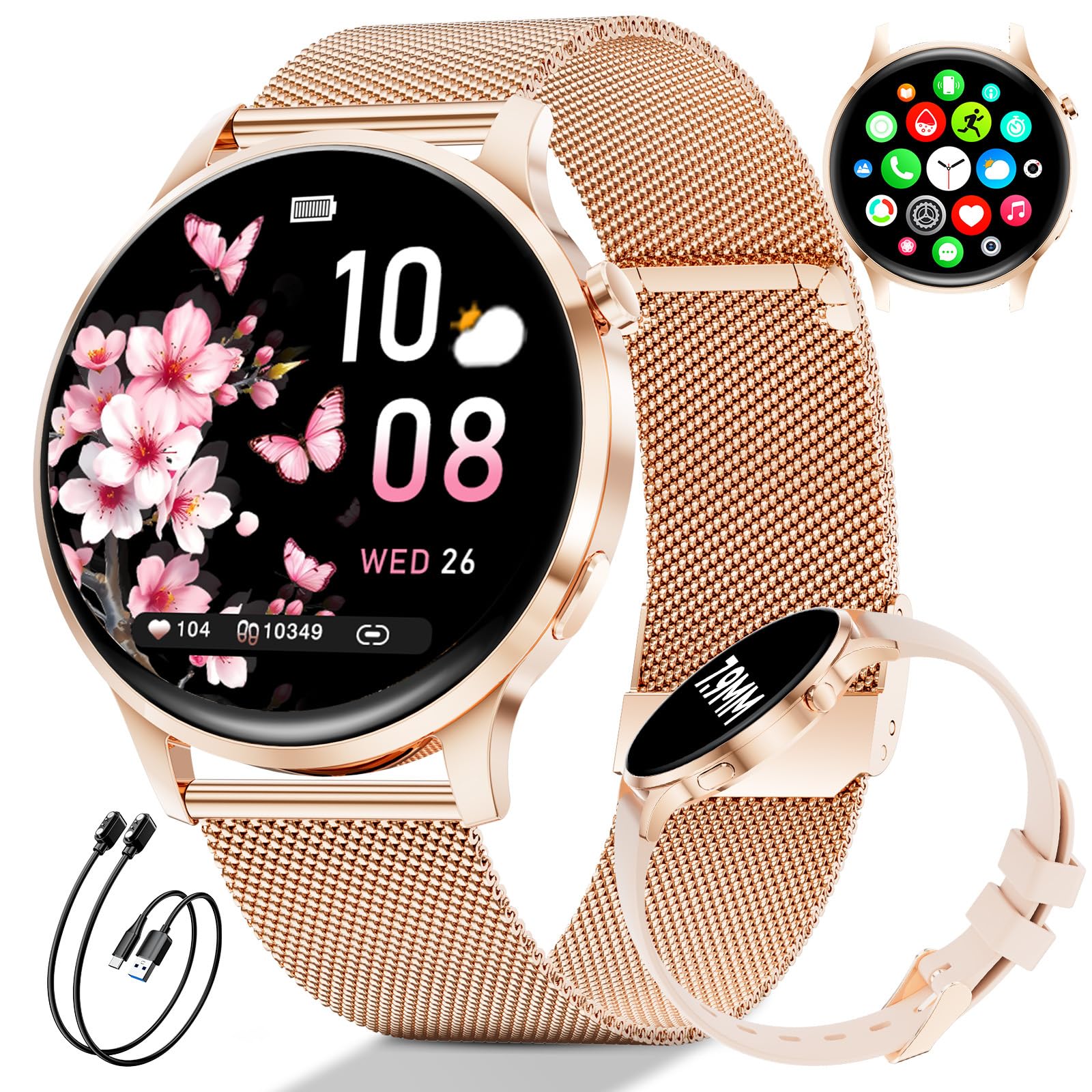 Smartwatch Donna, Display AMOLED 1,32" Ultra-sottile, Chiamate Bluetooth, IP68 Impermeabile, 116 Modalità Sport, Monitoraggio del Ciclo/Frequenza Cardiaca e Sonno, 2 Cinturini e 2 Cavi Inclusi, FV23-D