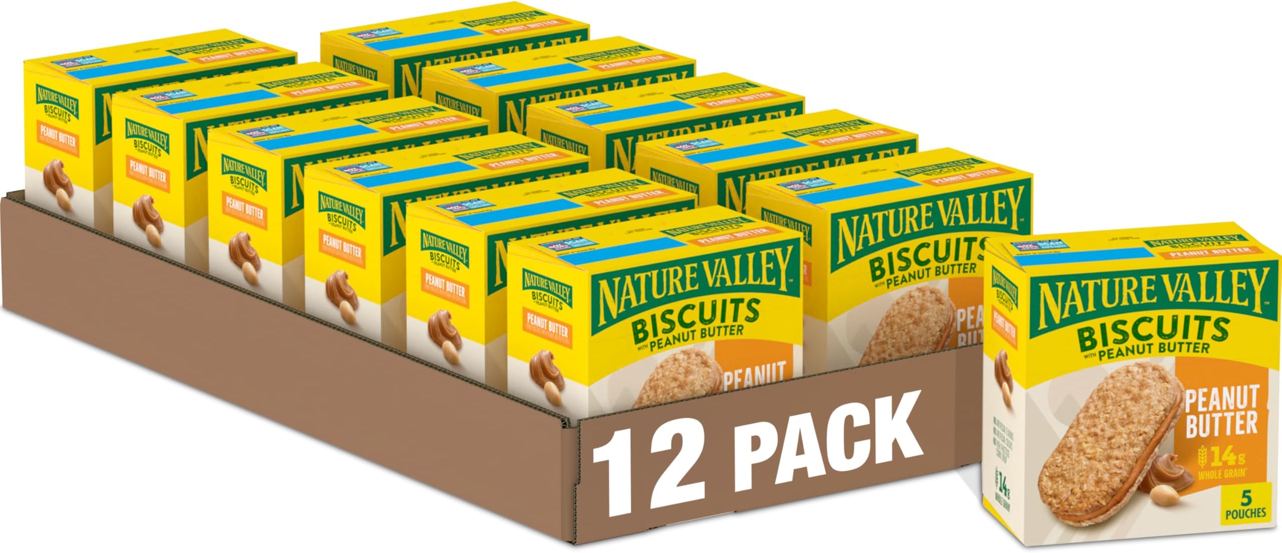 Nature Valley Biscuits, Peanut Butter,1.35 Oz, 5 Count (Pack of 12) Piece