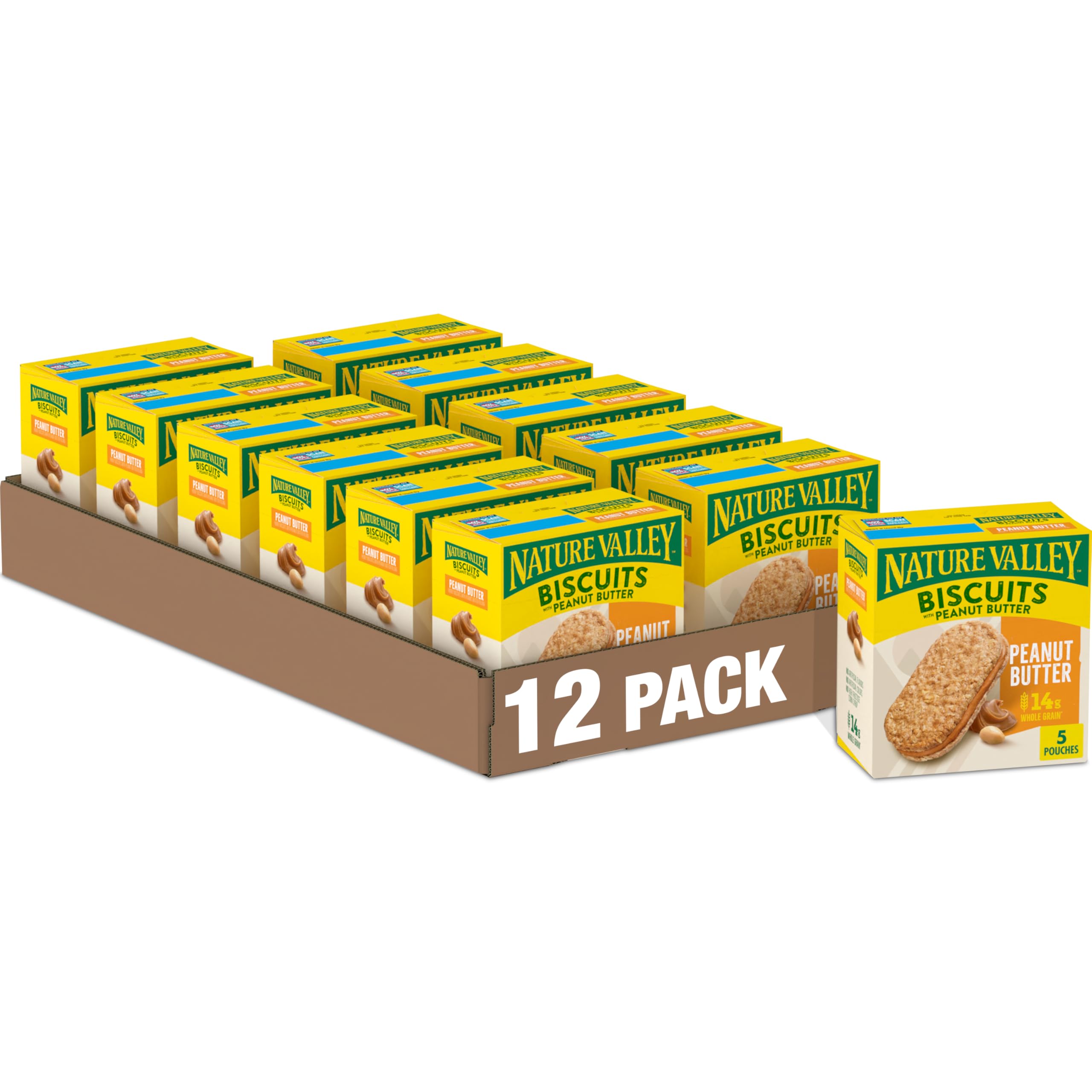 Nature Valley Biscuit Sandwiches, Peanut Butter Snack, 5 ct, 6.75 OZ (Pack of 12)