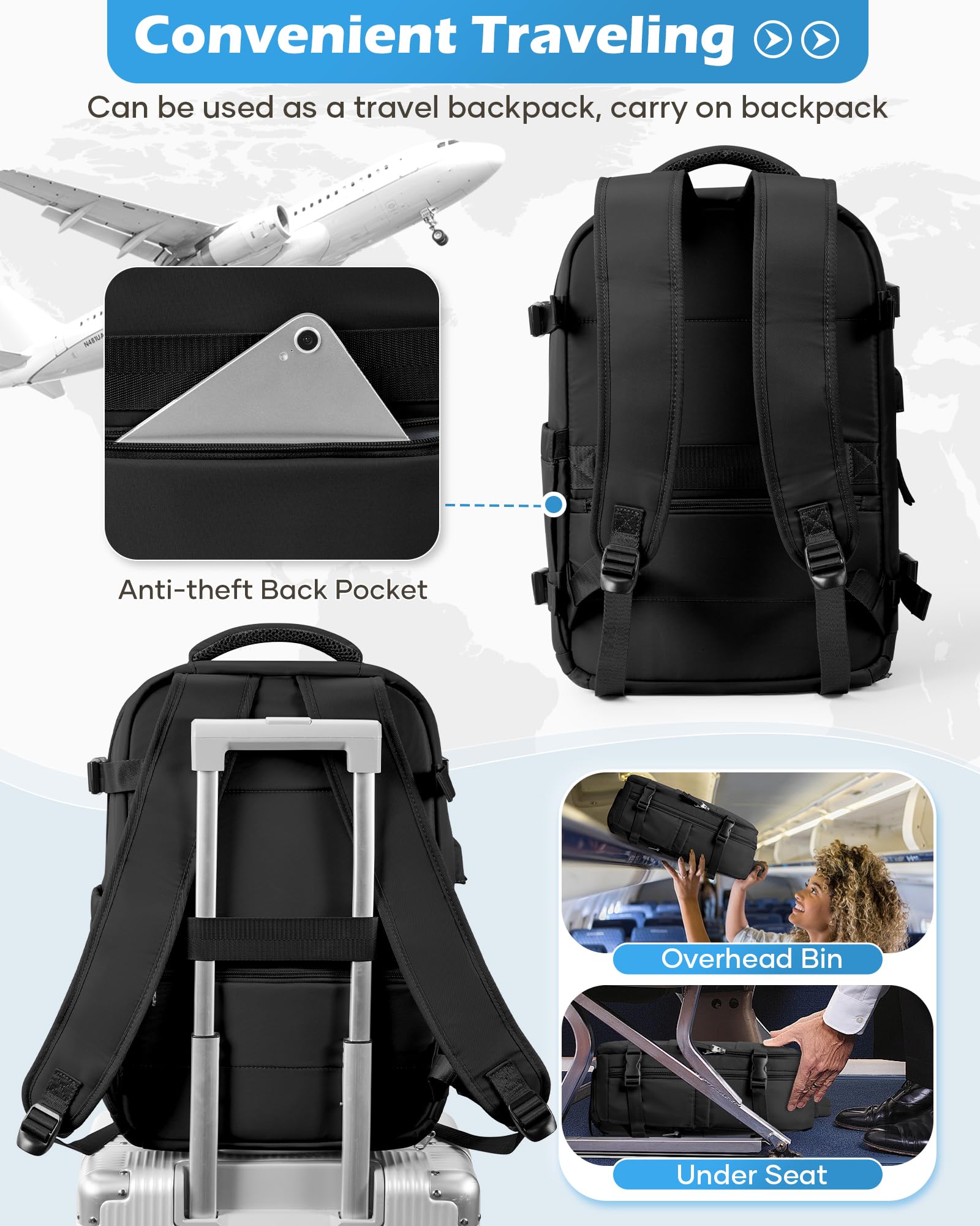 bergsalz Grande Zaino Ryanair Easyjet 45x36x20 Sottovuoto Viaggio Con Pompa, Zaino Da Viaggio Aereo Bagaglio a Mano Con Sottovuoto Incorporato Donna Uomo Nero