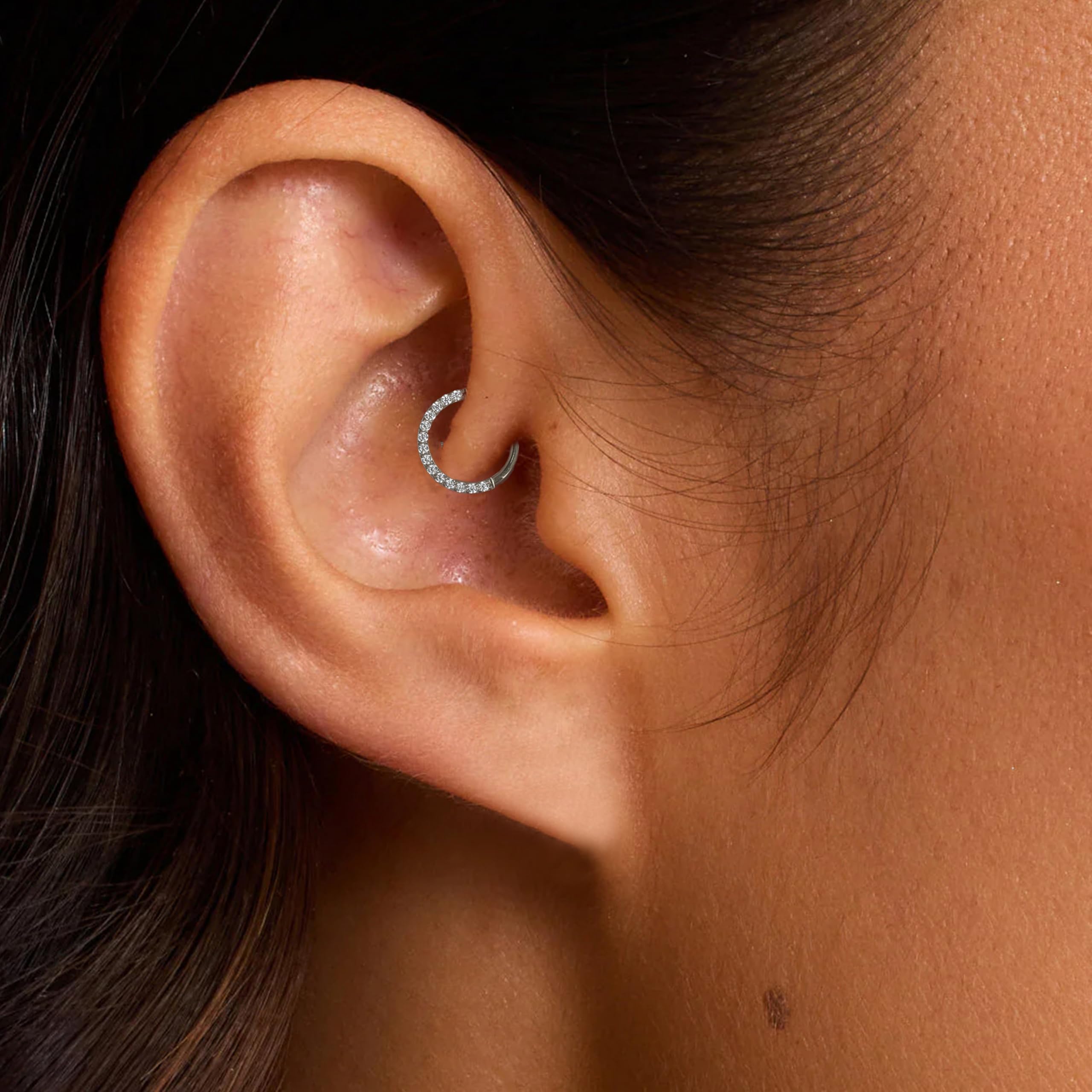 Piercing para la nariz para mujer, acero inoxidable, oro y plata, piercing para la nariz, hélix, septum, tragus, conch, piercing labial, nariz, anillos, circonitas, 8 mm/10 mm — view 3