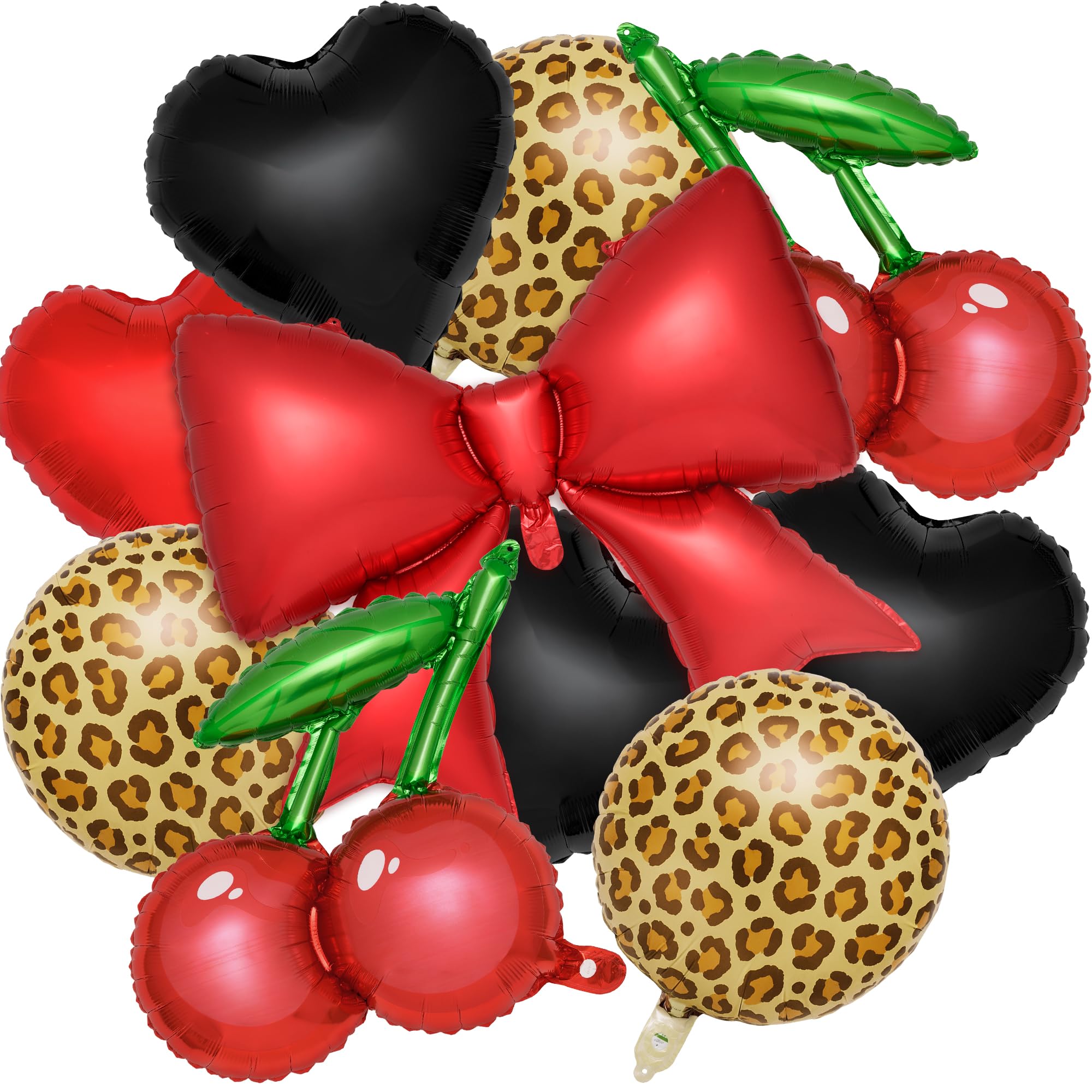 Red Bow Cherry Cheetah Print Foil Balloons Set 19.6" Cherry, 38" Red Bow 18" Leopard Balloons for Cheetah Print Birthday Decorations Leopard Party Photo Booth for Girls Night