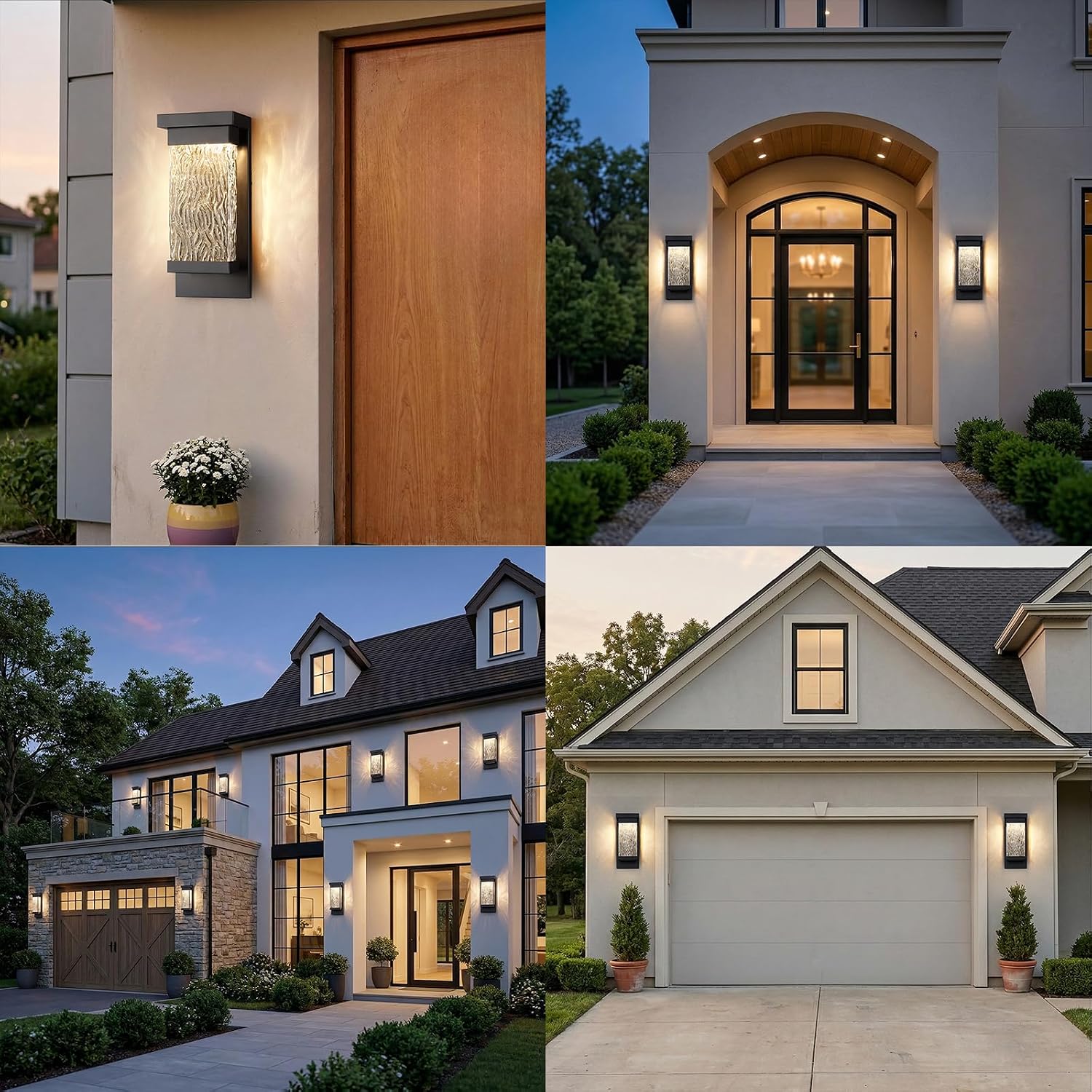 2 Pack LED Outdoor Wall Lights, 15" Exterior Lighting Fixtures with Attractive Glass, Large Modern Outside Light, Matte Black Outdoor Sconces Lights Porch for House, Front Door, Garage